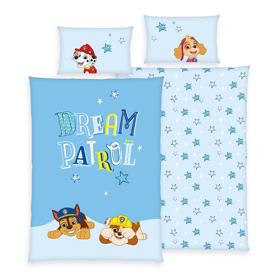 Stoffschmiede Kinderbettwäsche - Paw Patrol ‘Blue Star’ - 135x200cm + 40x60cm, 100% Baumwolle