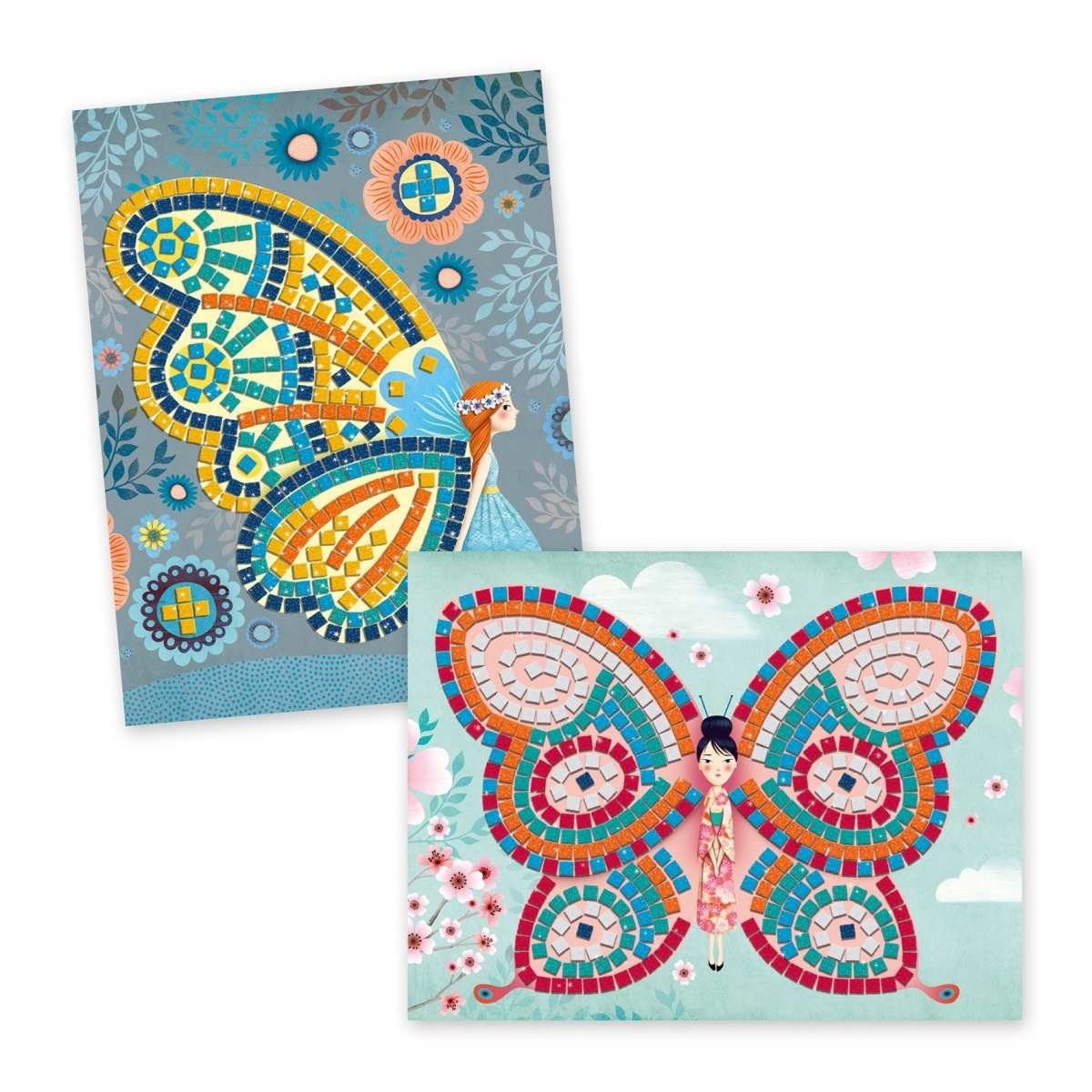 DJECO Kreativset Bastelset Mosaik Glitzer Schmetterlinge Kreativset Mosaiksteine