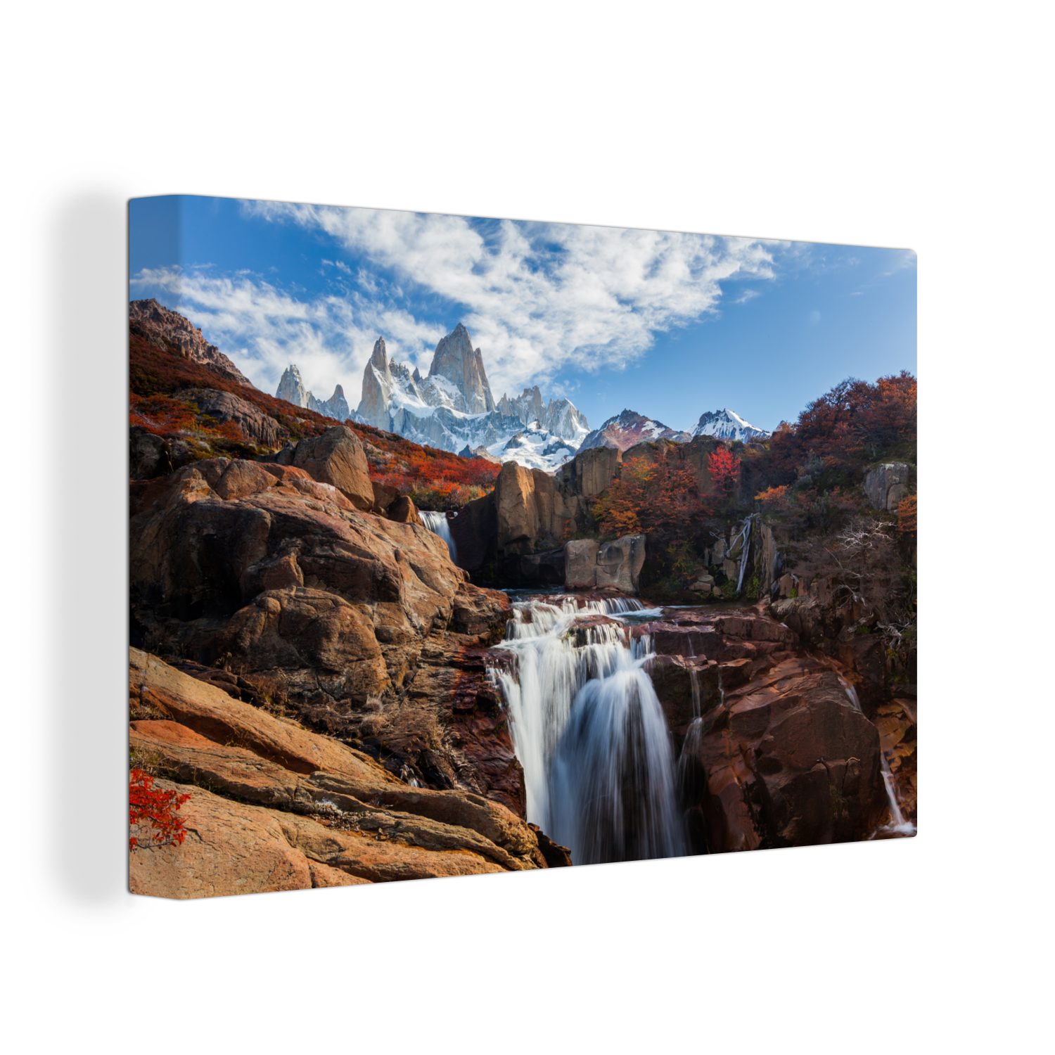 OneMillionCanvasses® Leinwandbild Wasserfall inmitten von Felsen im Patagonien-Nationalpark in Chile, (1 St), Wandbild Leinwandbilder, Aufhängefertig, Wanddeko, 30x20 cm