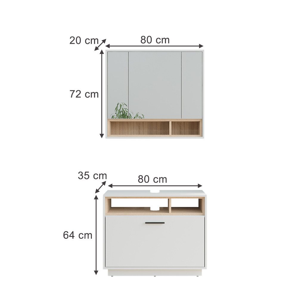 Vicco Badmöbel-Set Beatrice, Weiß/Sonoma, 2 Teile, (2-St., 2er Set)