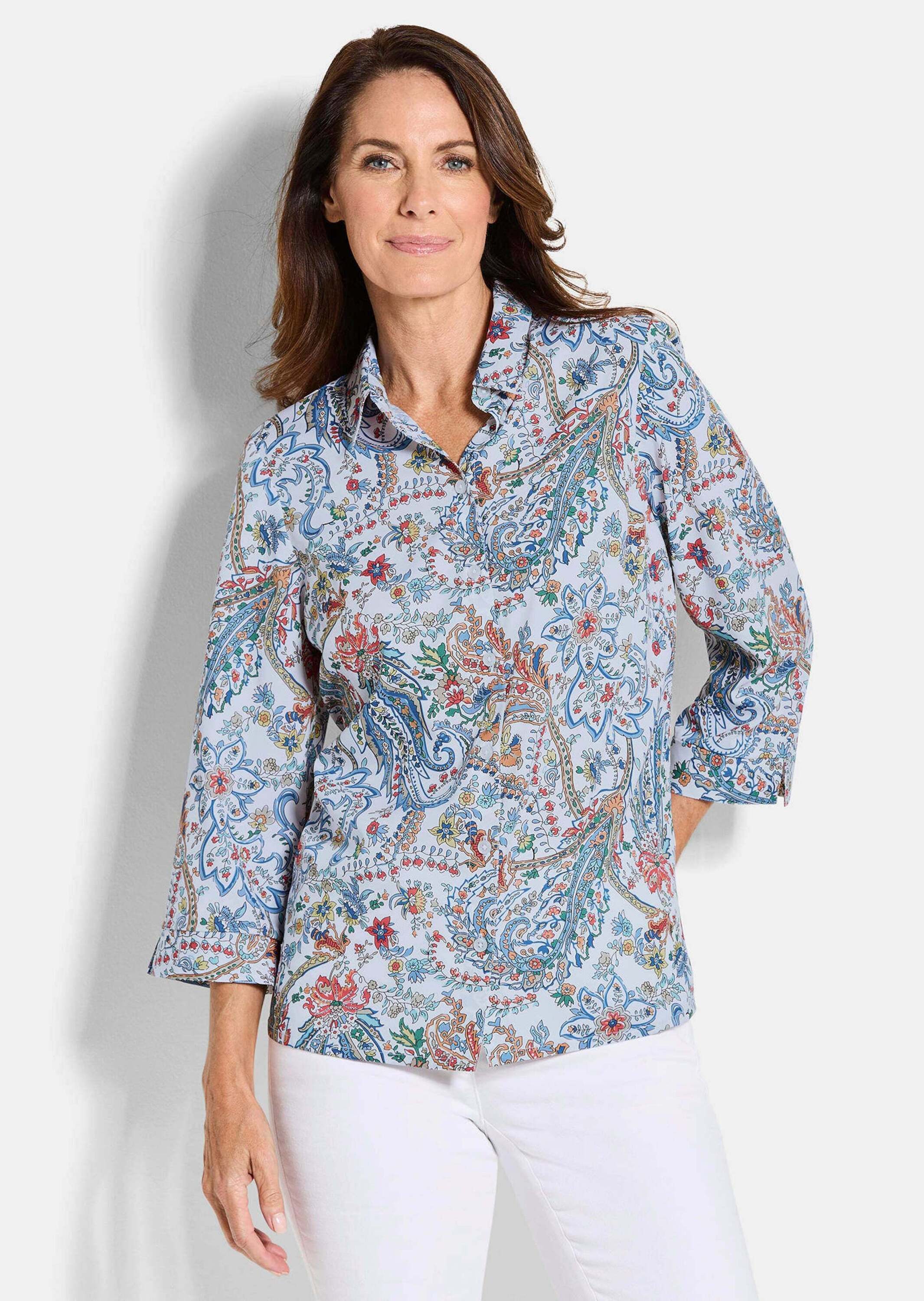 Hemdbluse Kurzgröße: Druckbluse mit Paisley-Muster