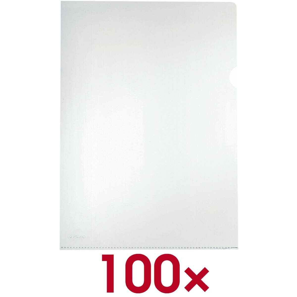 Herlitz Prospekthülle, 100 Stück, glasklar, Format A4 ohne Lochrand, mit Greifausschnitt