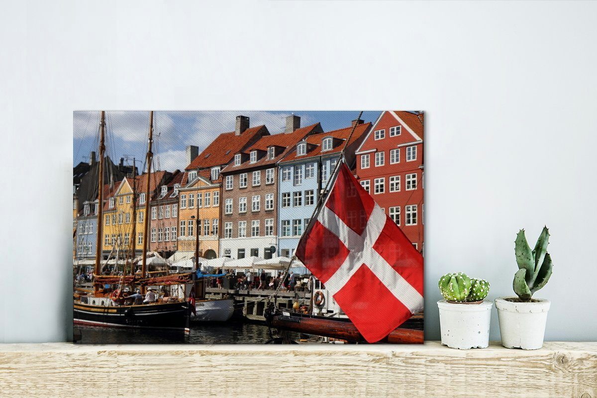 OneMillionCanvasses® Leinwandbild Die Flagge Straßen (1 Aufhängefertig, Kopenhagen, St), cm Leinwandbilder, Wanddeko, 30x20 auf von dänische den Wandbild