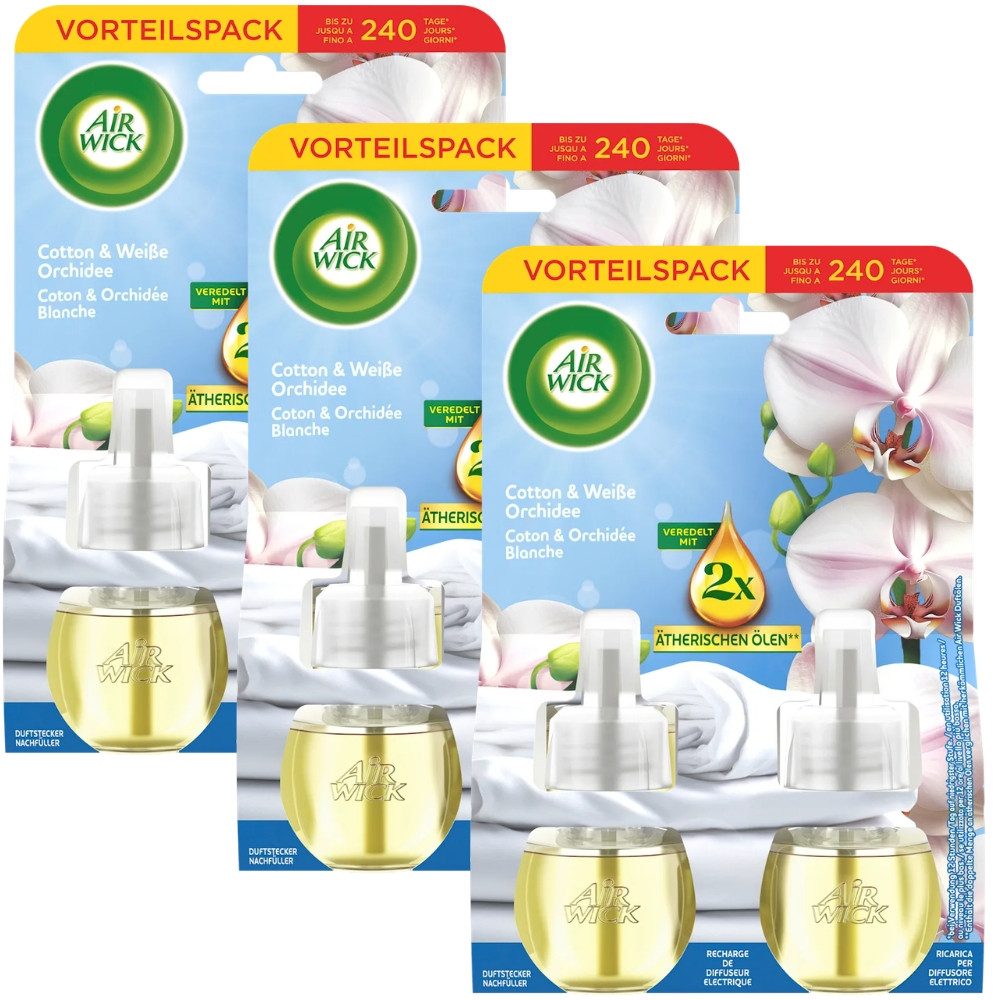 Air Wick Duftöl Duftstecker Nachfüllpack Cotton & Weiße Orchidee Raumduft Refill (6 x 19ml, 6-St), Duftet bis zu 120 Tagen