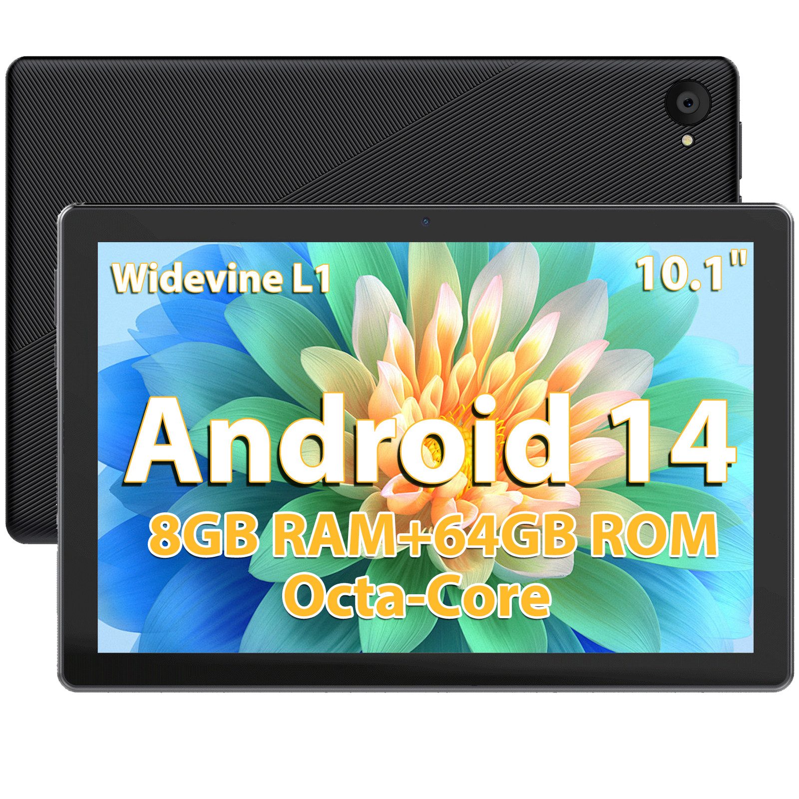 Happybe 10 Zoll 8 GB RAM 64 GB ROM (1 TB TF) 1280x800 HD IPS WiFi 6 Android 14 Tablet (10", 64 GB, Android, WIFI, 2,4 GHz/5 GHz WiFi, Bluetooth 5,3, GMS-zertifizierter, Widevine L1)