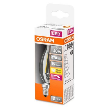 LED-Leuchtmittel Osram LED Filament Windstoßkerze 4W = 40W E14 klar 470lm warmweiß