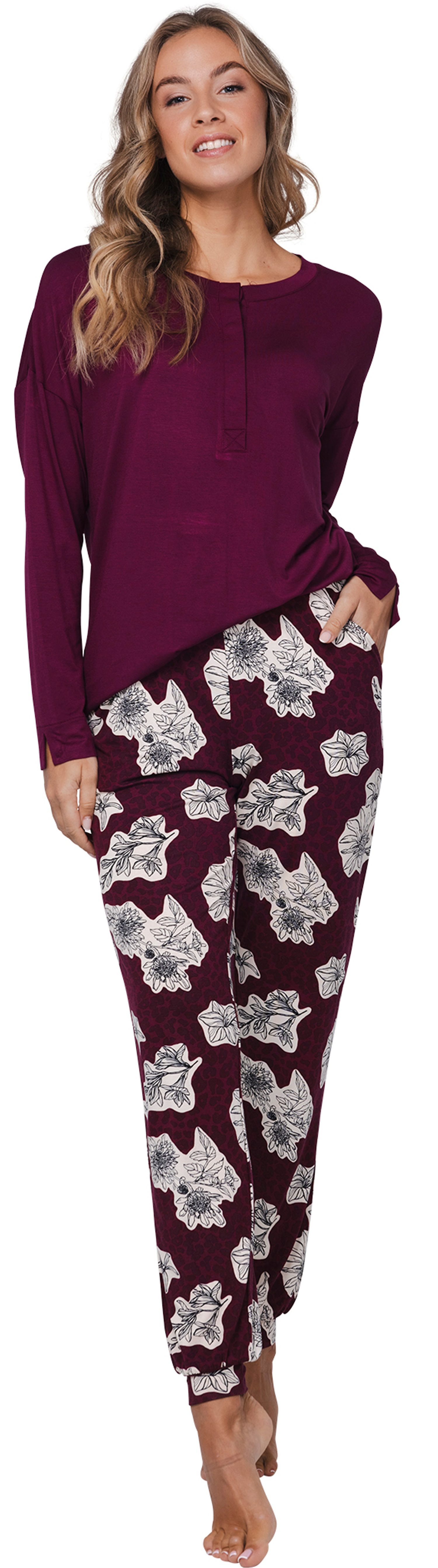 Pastunette Schlafanzug Damen Pyjama lang (2 tlg) edles Design günstig online kaufen