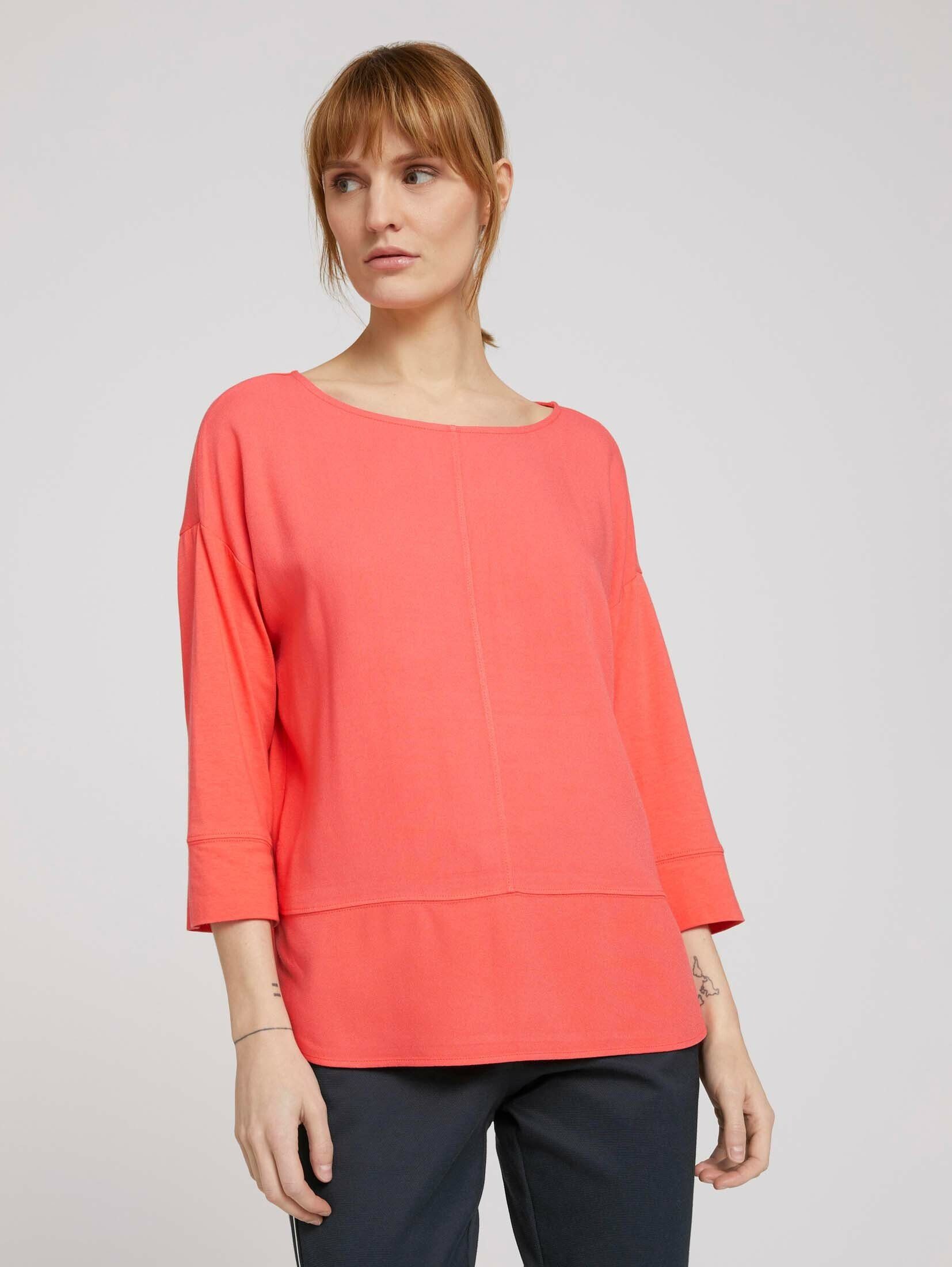 TOM TAILOR T-Shirt Loose Fit Shirt im Materialmix strong peach tone