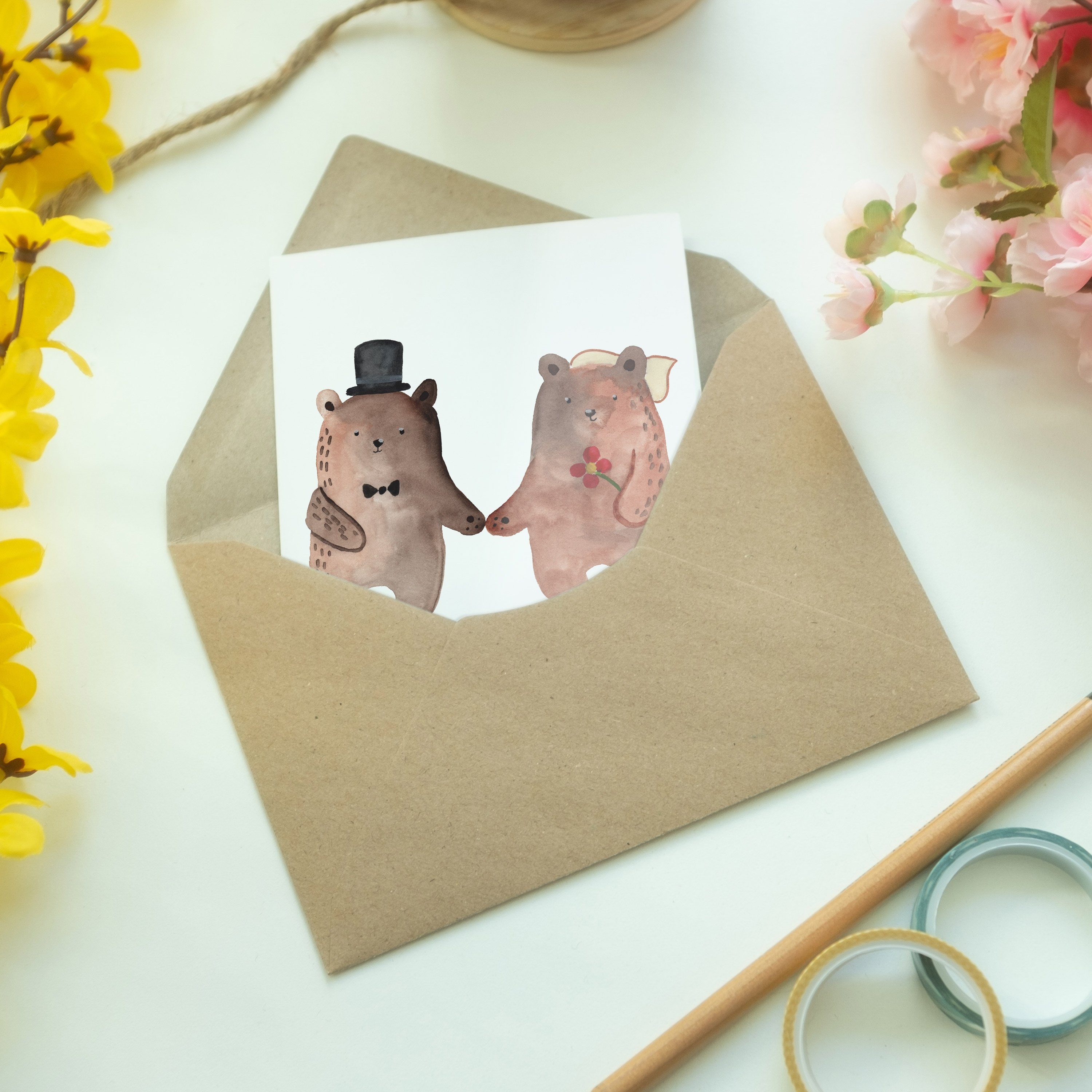 Grußkarte Bär Heirat Heirat & Bär Weiß Geschenk, - Heirate Mr. Mrs. - Hochzeit Panda Verheiratet