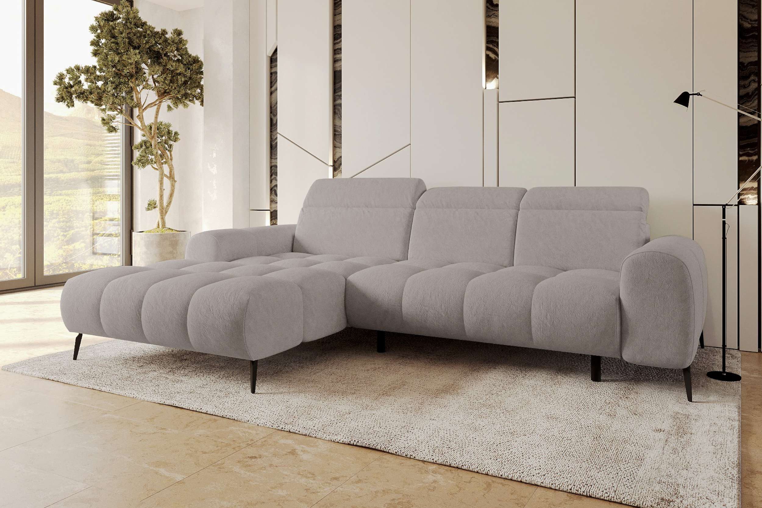 99rooms Ecksofa Milano, Sofa, L-Form, mit elektrischer Sitztiefenverstellung, Chenille APHRODITE