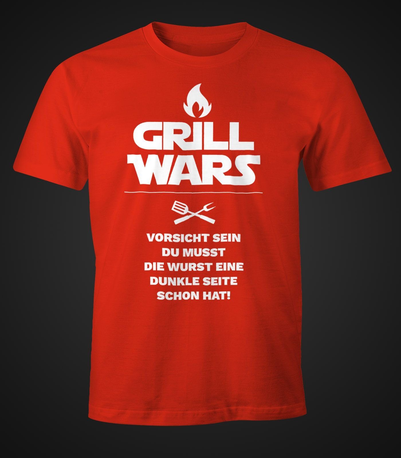 MoonWorks Print-Shirt Herren T-Shirt Grill mit Print mit Fun-Shirt Wars rot Moonworks® Spruch