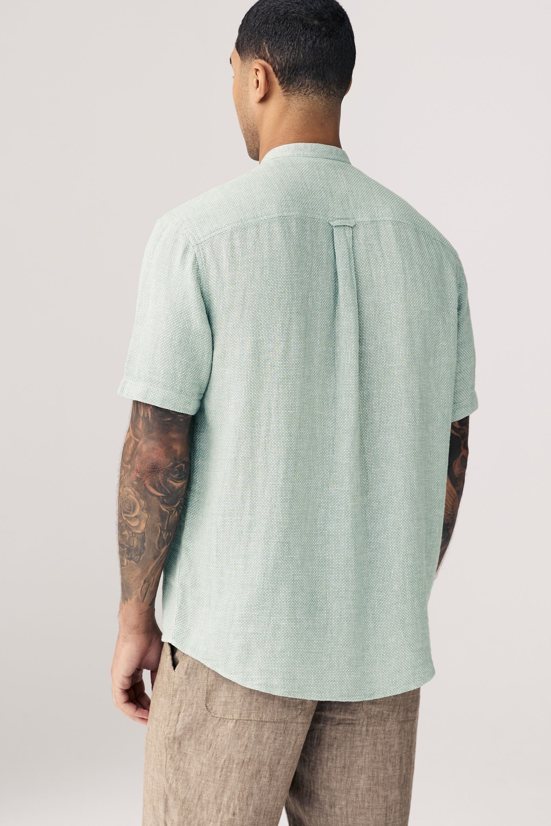 Next Kurzarmhemd Kurzarmhemd mit Stehkragen Baumwolle und Leinen (1-tlg) günstig online kaufen