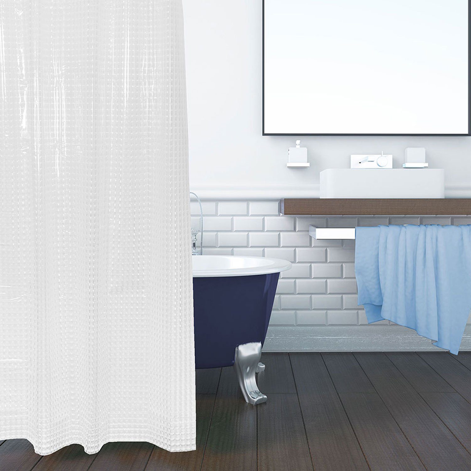 ZOLLNER Duschvorhang Breite 180 cm (Set), 100% Polyester, Anti-Schimmel-Effekt
