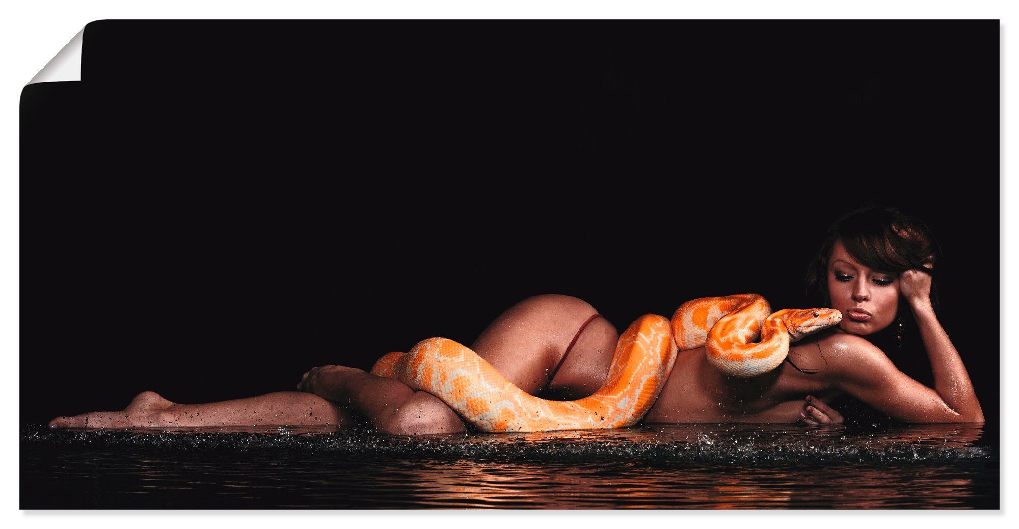 Python, Wandaufkleber Frau Poster in versch. Wandbild liegend Leinwandbild, (1 Größen mit oder Frau in Wasser Artland St), als Alubild,