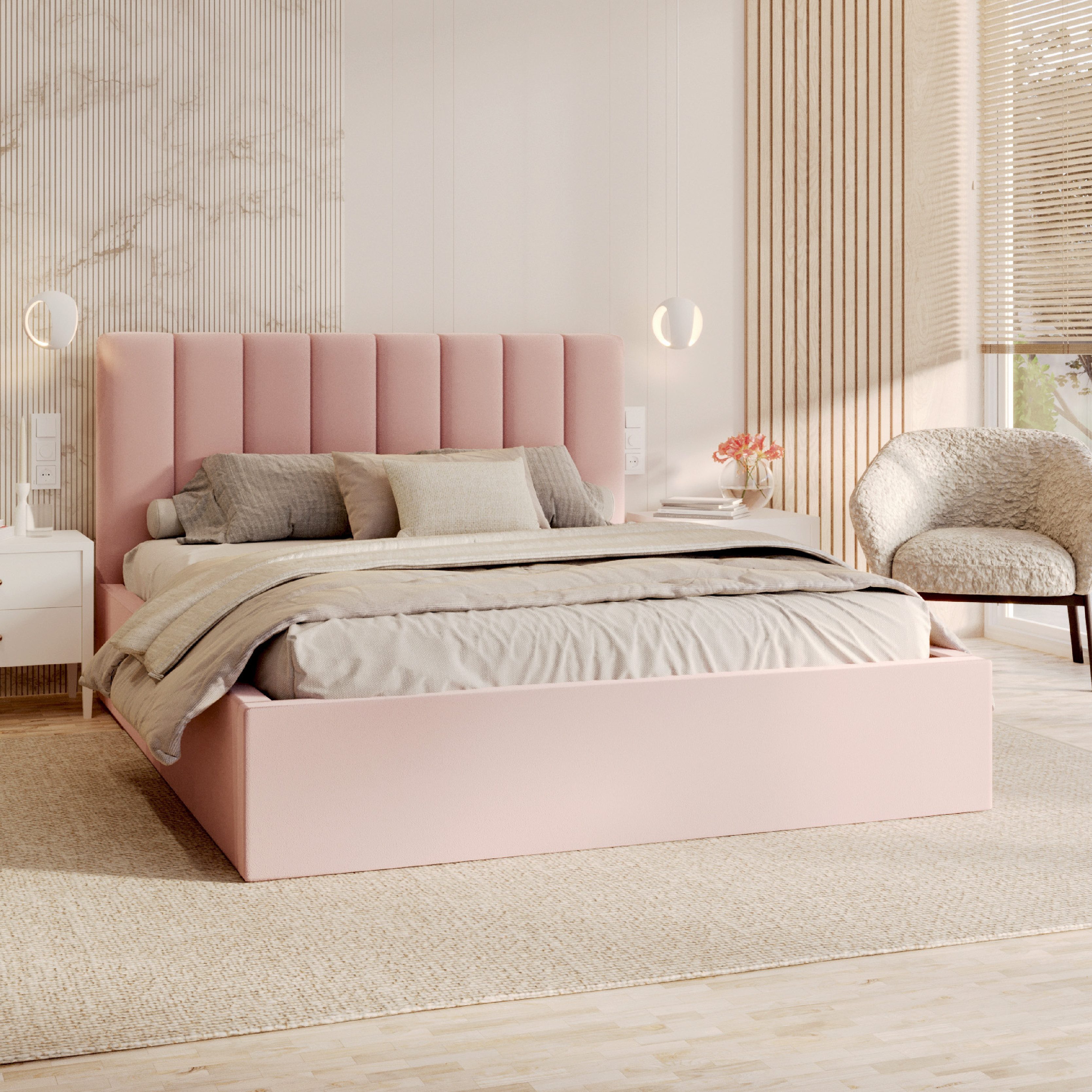 FDM Polsterbett OSKAR modern mit Bettkasten MADE IN EU - mit Trinity Velours Bezug (verfügbar 90x200 120x200 140x200 160x200 180x200cm, Bettrahmen, Bett, mit großen gepolsterten Kopfteil, mit Bettkasten zum aufklappen), Hebbarer Metallrahmen, Bettkasten, mit/ohne Matratze