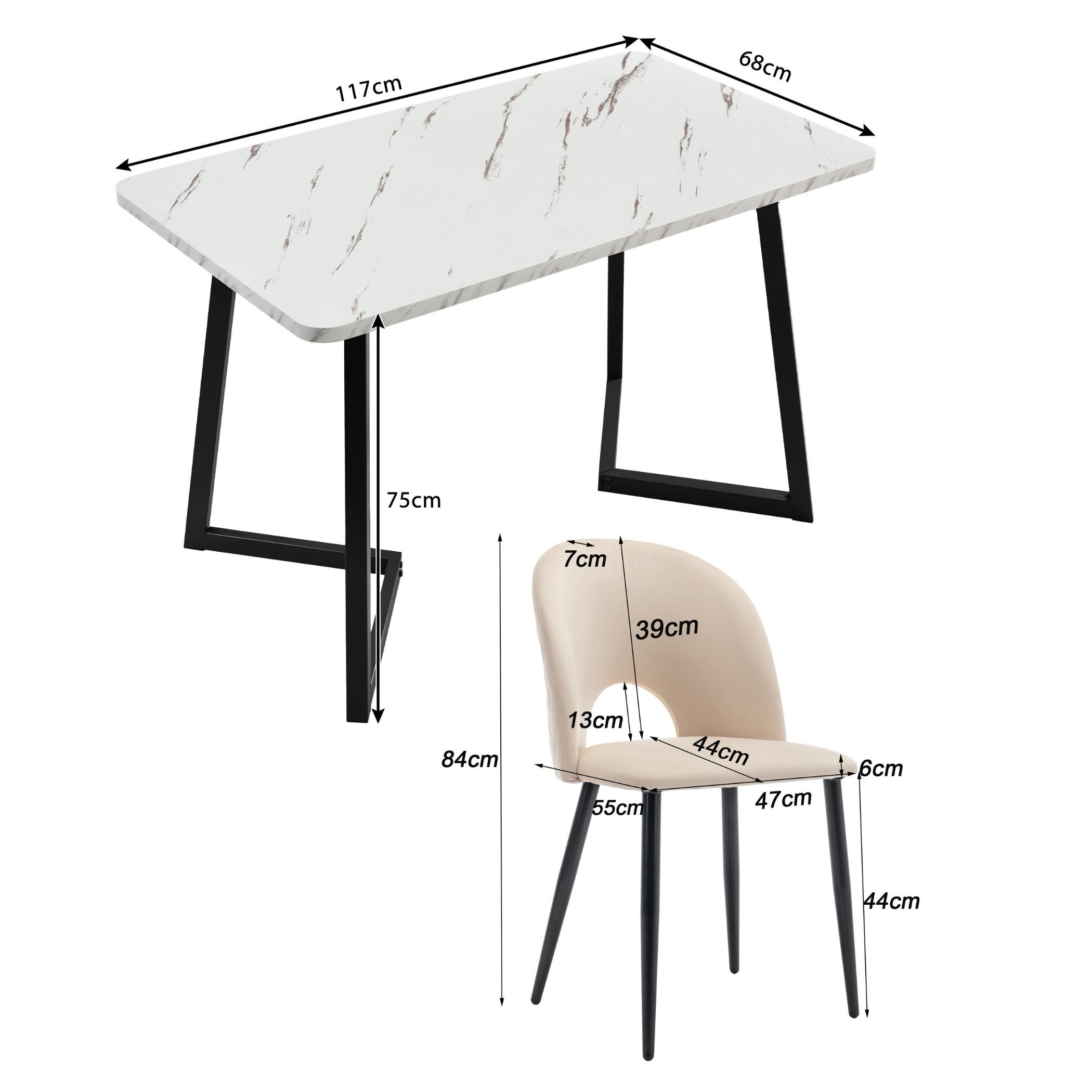 SeedWave Esszimmer-Set Sitzgarnitur für Wohnzimmer, Küche, Esstisch 117x68cm mit Stühlen Set, Ergonomisches Esstischset für 4