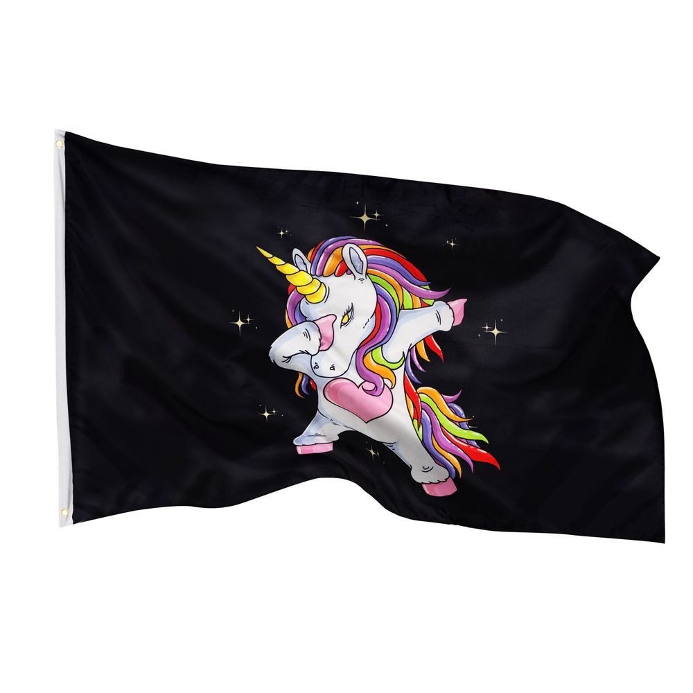 PHENO FLAGS Flagge Einhorn Flagge, 90x150cm - Lustiges und tanzendes Einhorn-Motiv (Robuste Fahne für Kinderzimmer, Garten & Fahnenmast), Hochwertig & Wetterfest