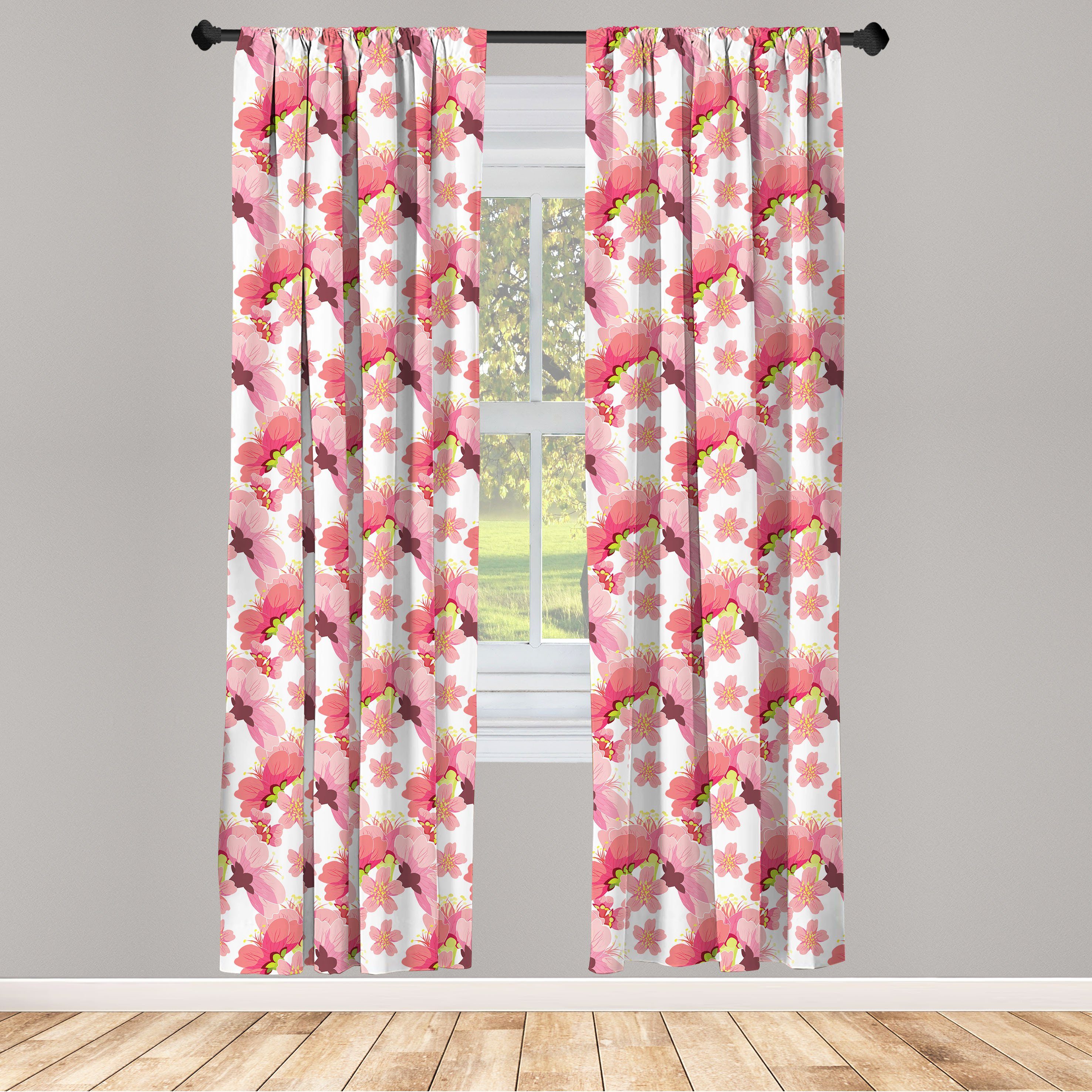 Gardine Vorhang für Wohnzimmer Schlafzimmer Dekor, Abakuhaus, Microfaser, Blumen Kirschblüten-Knospen-Muster