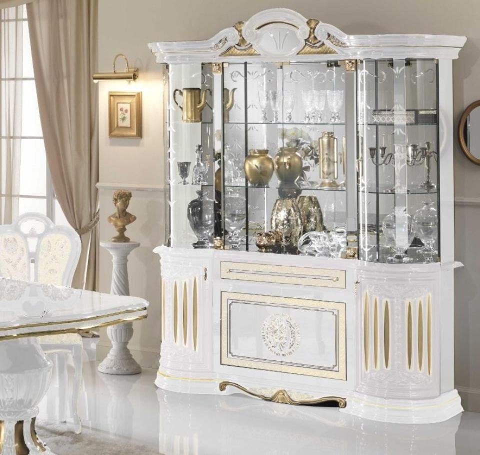 JVmoebel Vitrine Glasvitrine Vitrine Italienische Möbel Wohnzimmer Schrank Weiß Gold