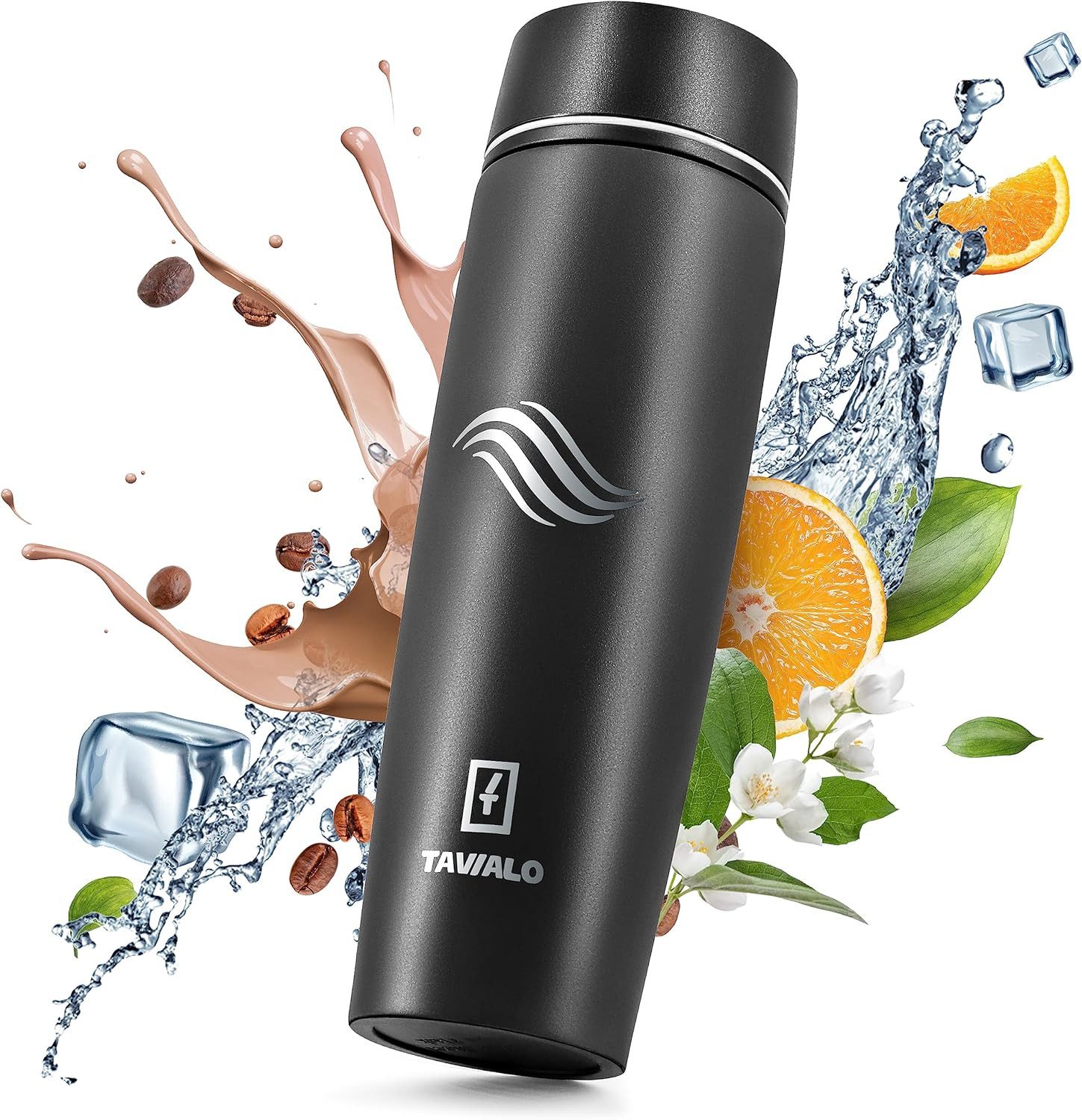 Isolierflasche 460ml schwarz matt Inox Edelstahl, Pulverbeschichtung, Kaffeebecher