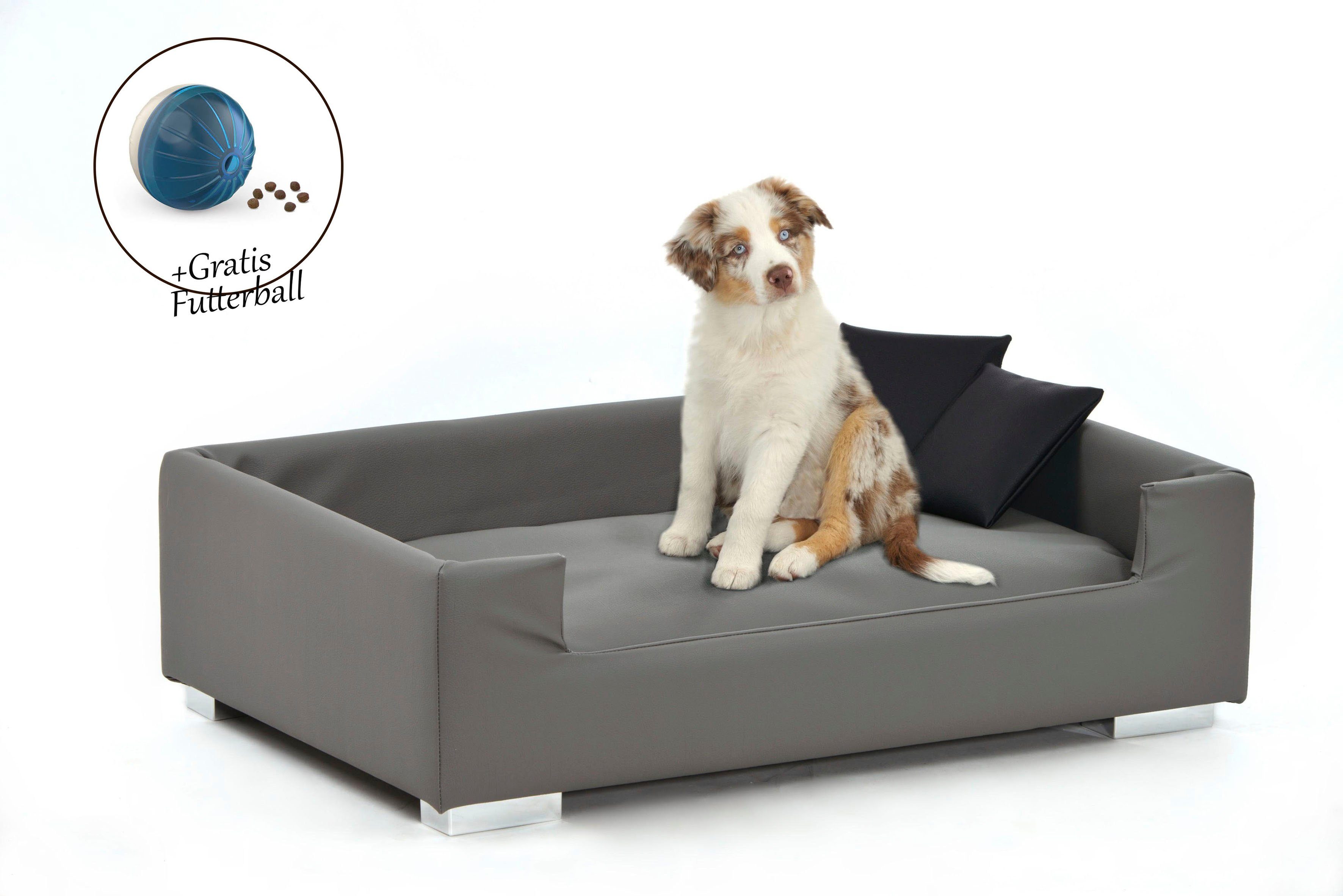 Velourslederimitat, Candy, LxBxH: Dekokissen, Tiersofa Futterball 57x91x25 grau-schwarz ABUKI 2 inkl. gratis cm,