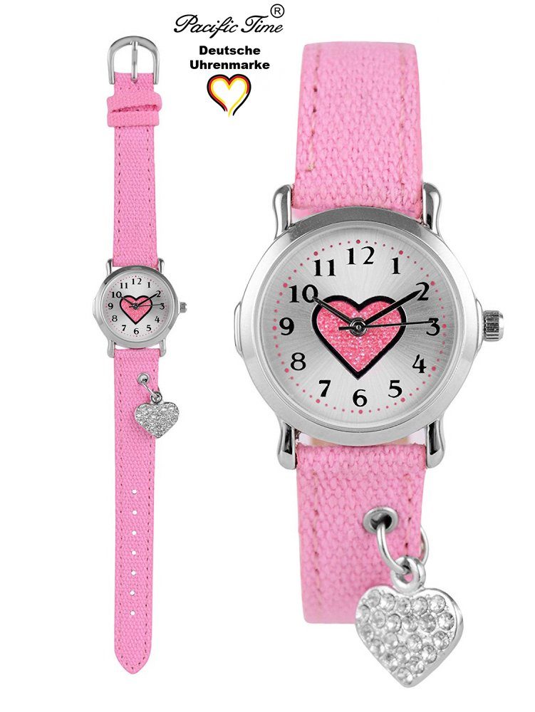 Pacific Time Quarzuhr Kinder Armbanduhr rosa Mädchen Prinzessin mit Herz  21933, funkelndes Herzchen am Armband - Gratis Versand