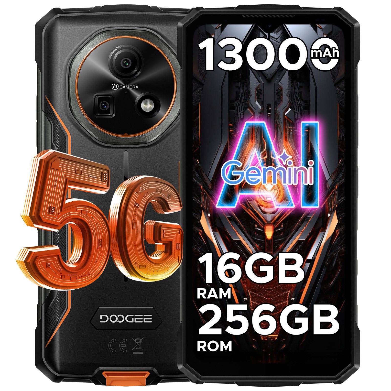 DOOGEE FIRE7 5G 6,6 Zoll 4GB+256GB Android 15 13000mAh Outdoor Smartphone (16,7 cm/6.56 Zoll, 256 GB Speicherplatz, 64 MP Kamera, Dimensity 6300, 64 MP AI-Kamera, NFC/Gesichtsentsperrung/Dual-SIM)