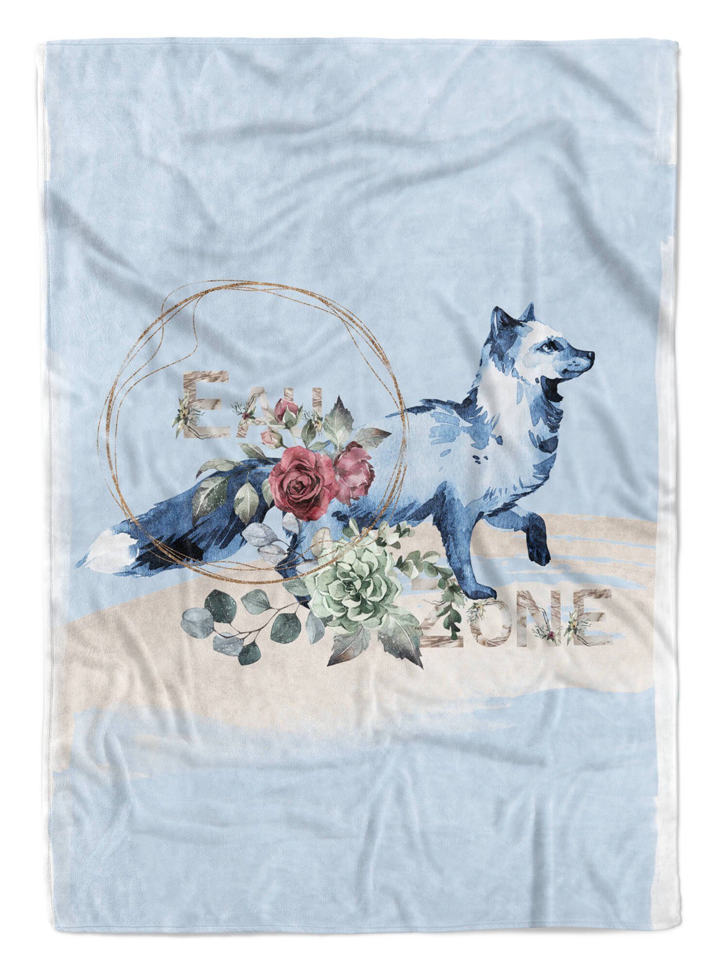 (1-St), Art Handtuch Blumen, Saunatuch Sinus Handtücher Baumwolle-Polyester-Mix Blau Kuscheldecke Handtuch Strandhandtuch Fuchs