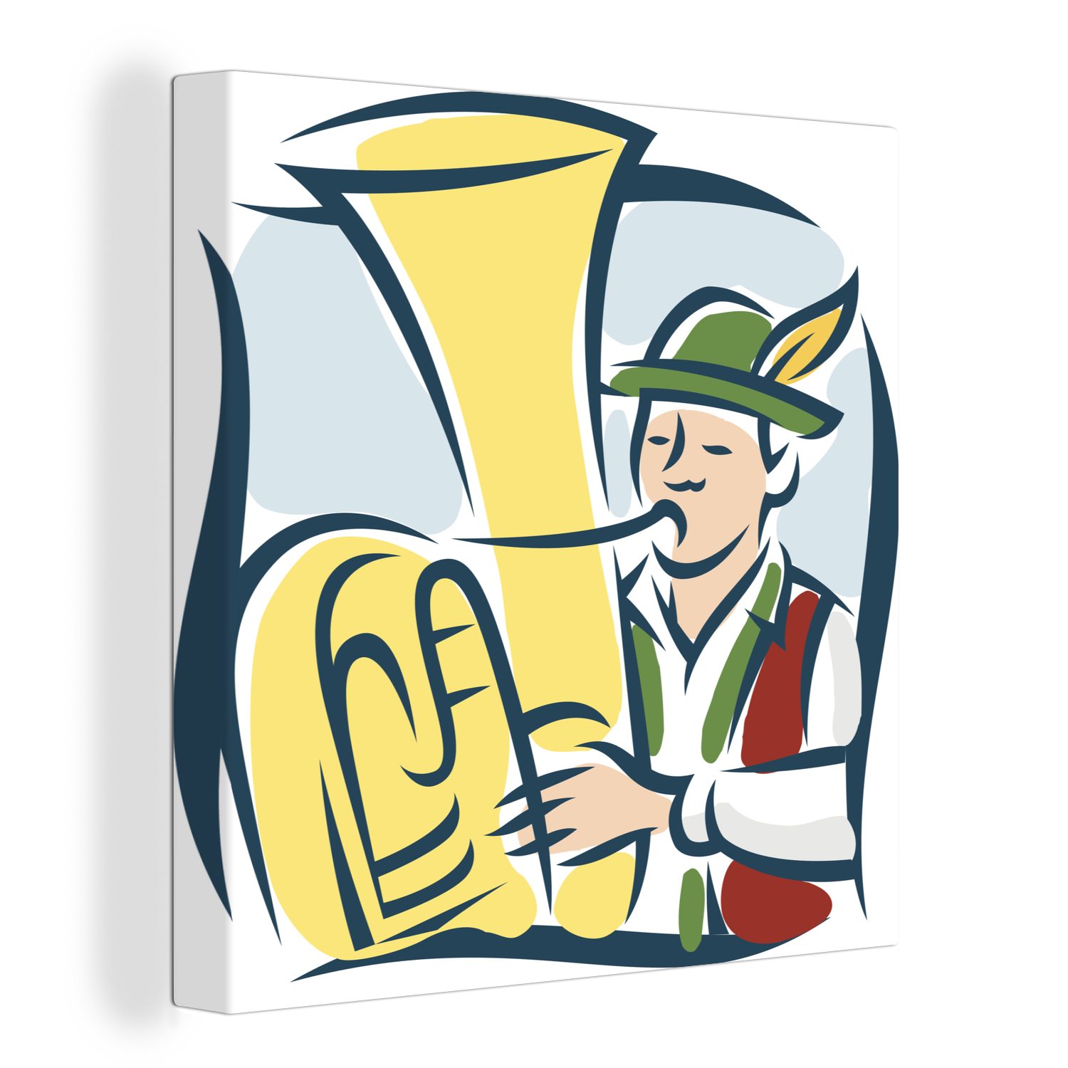 OneMillionCanvasses® Leinwandbild Eine bunte Illustration eines Tuba-Spielers, (1 St), Leinwand Bilder für Wohnzimmer Schlafzimmer