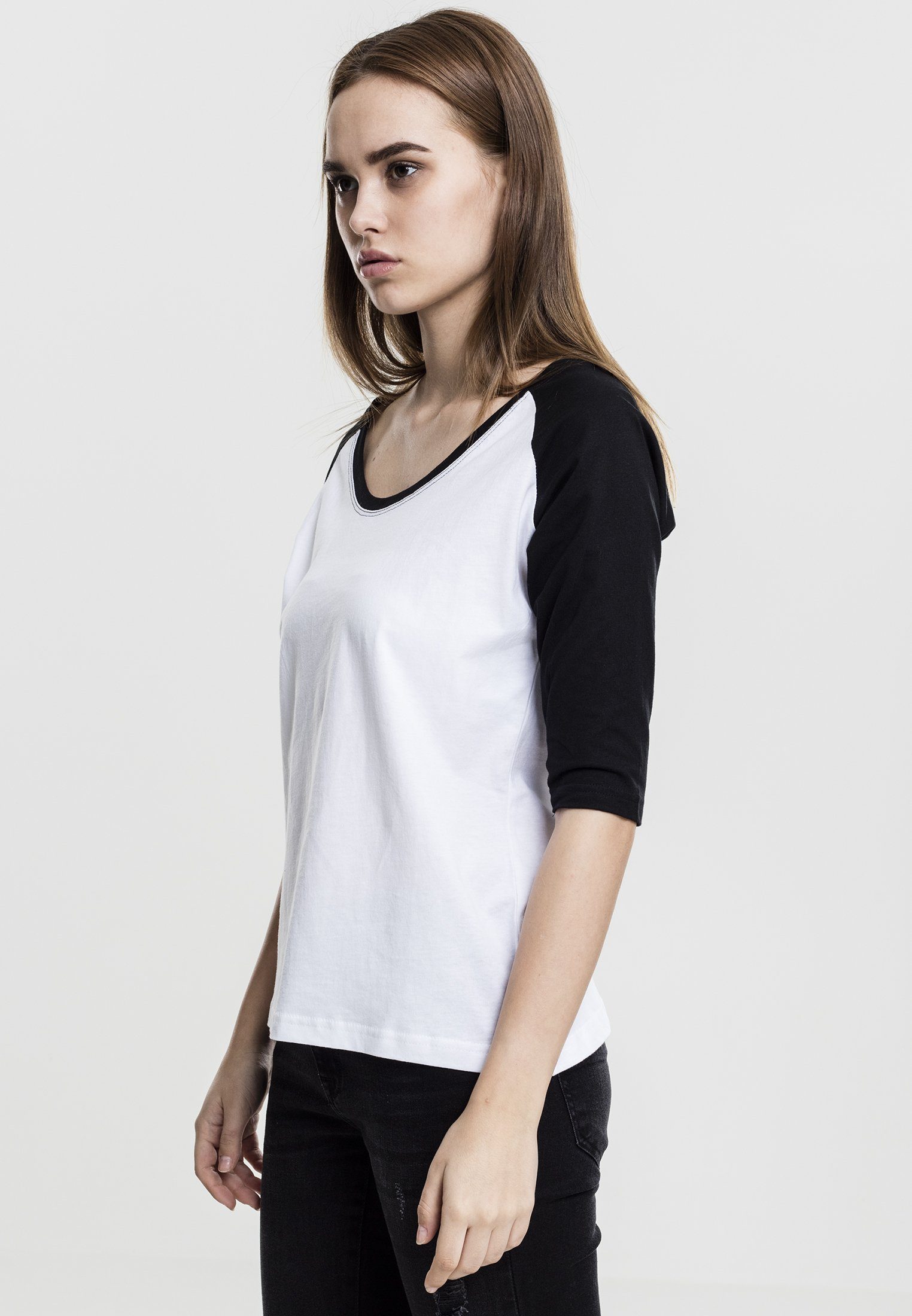 URBAN CLASSICS Kurzarmshirt Damen white/black (1-tlg) 3/4 Contrast Ladies Tee Raglan