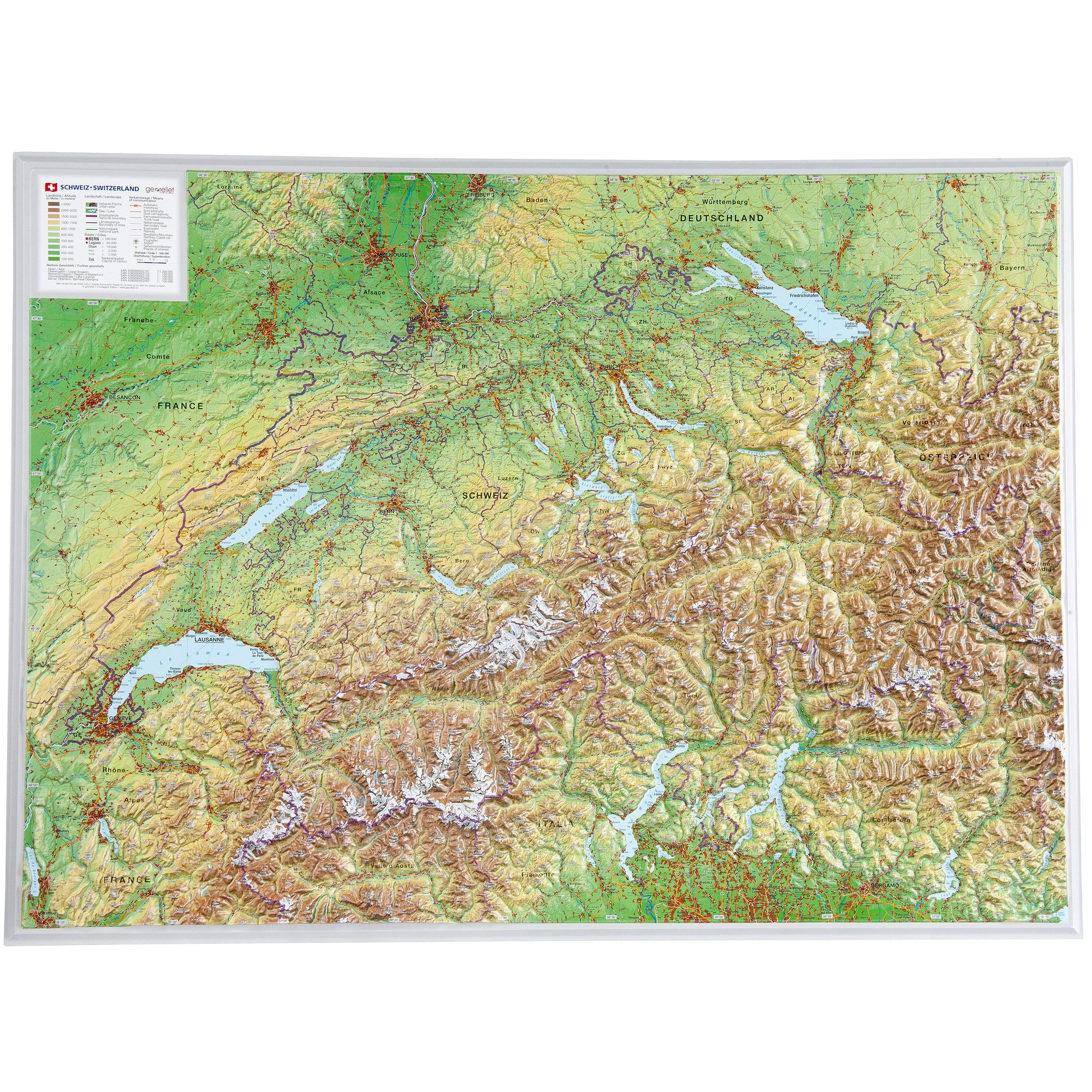 Georelief Globus Georelief Landkarte Schweiz (77x57) 3D Reliefkarte