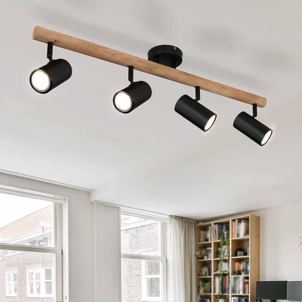 etc-shop LED Deckenleuchte, 4-Flammig Deckenstrahler Leuchtmittel inklusive, nicht Wohnzimmerleuchte Holz Deckenleuchte Metall