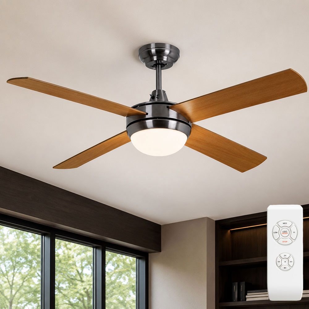 V-TAC Deckenventilator, Decken Ventilator TIMER Glas Lampe silber FERNBEDIENUNG 3