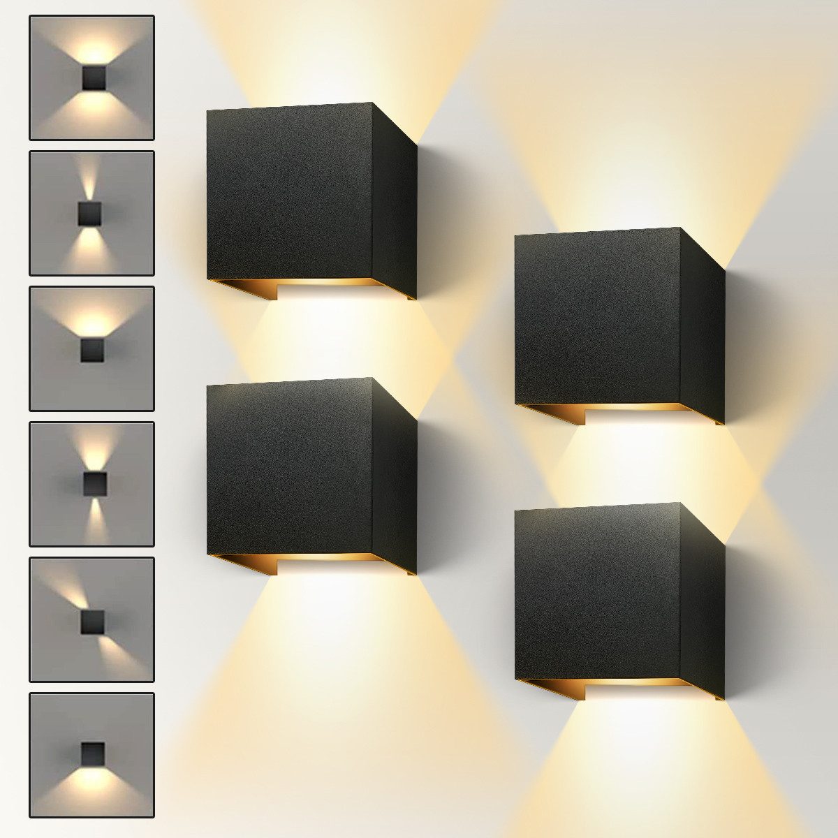 Simloveve Außen-Wandleuchte 4 Stück LED Wandleuchten Aussen Innen Wandlampe, mit Einstellbar Abstrahlwinkel, Up Down Wandbeleuchtung Schlafzimmer Flur