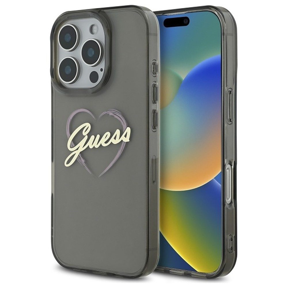 Guess Handyhülle Schutzhülle Handycover Smartphoneschale 6,9 Zoll, Herzmotiv, Guess-Logo, erhöhte Kanten, Kameraschutz