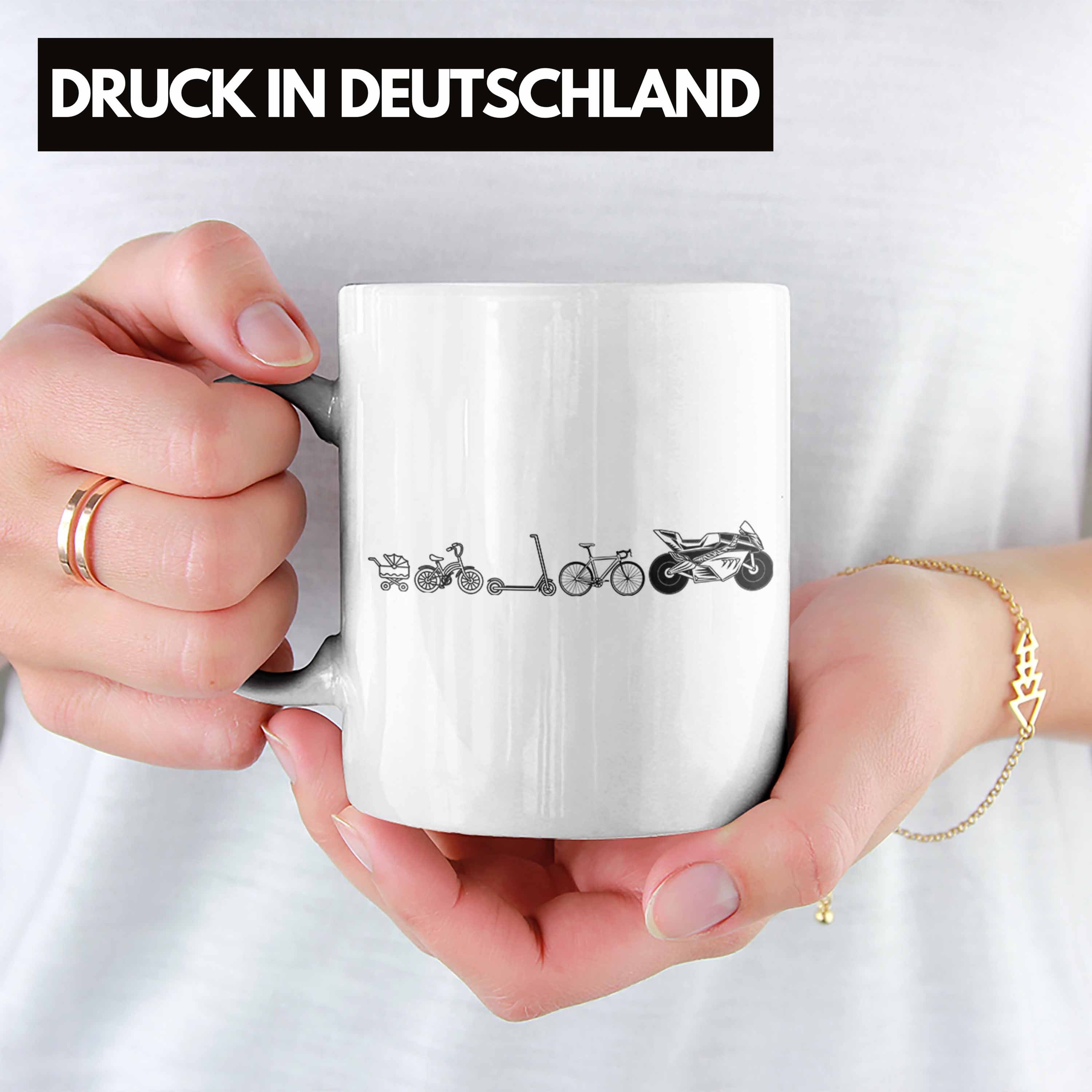 Trendation Geschenkidee Tasse Geschenk Weiss für - Motorrad-Fahrer Lustige Evolution Motorrad Tasse Trendation