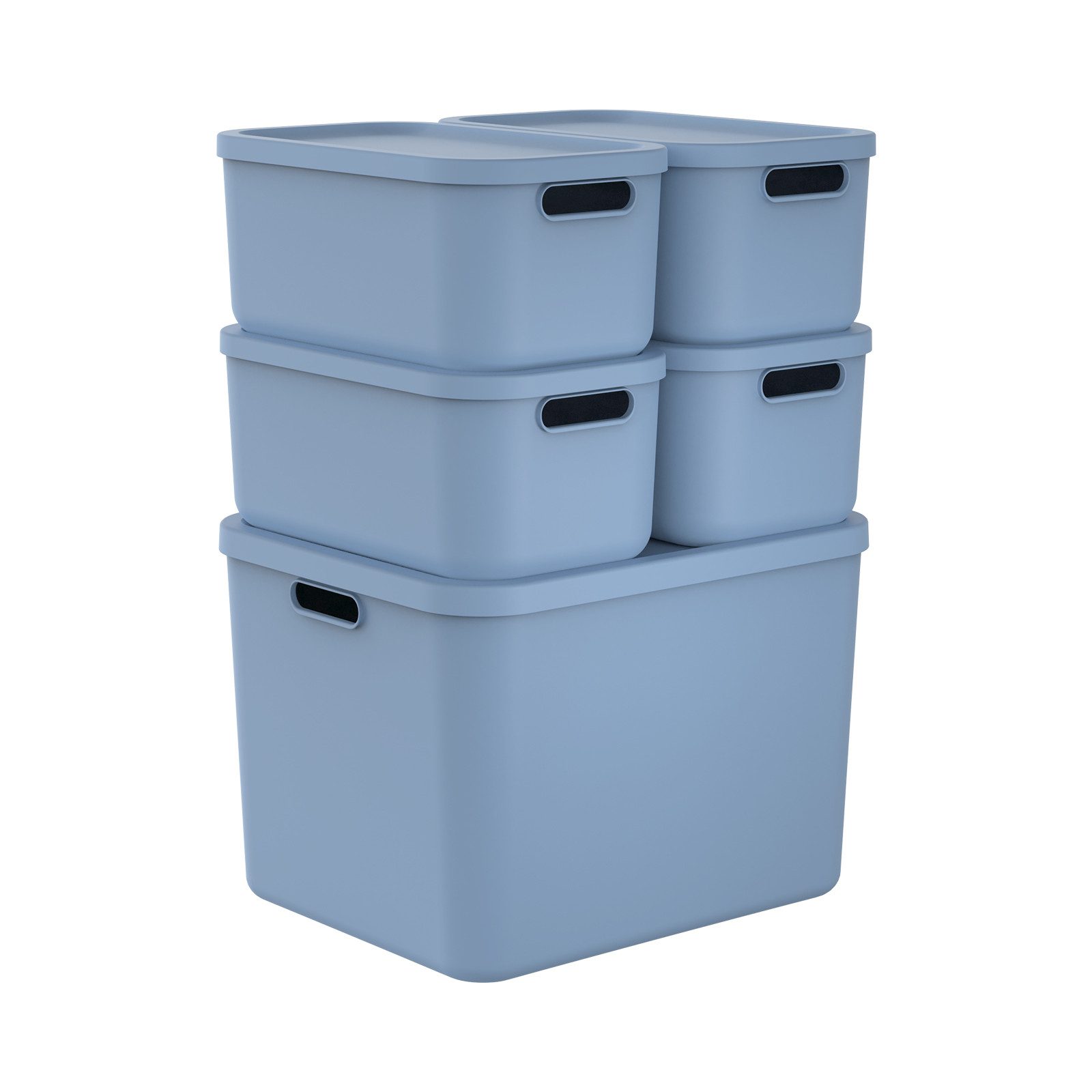 ROTHO Stapelbox Albula Light Set 5tlg. 4x 12l und 55l Ящики для хранения mit Deckel (5-teilig, Одежда и товары для бокса-Set), Kisten stapelbar und mit Grifföffnungen