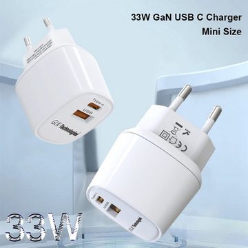 GLK-Technologies GLK 33W 2-Port USB-C Ladegerät Inklusive USB C Kabel Samsung Weiß USB-Ladegerät (555-tlg)