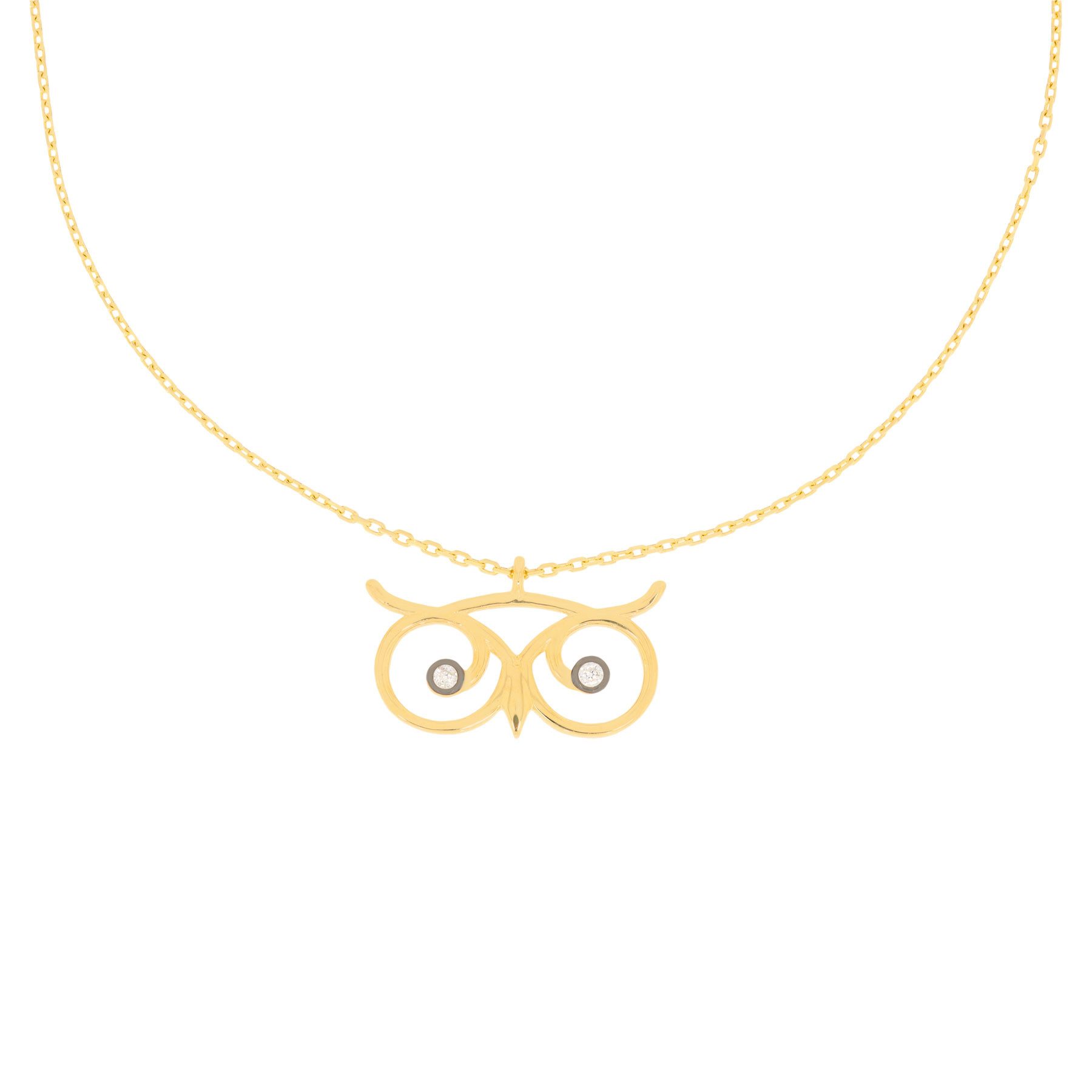 Collier 585er Gelbgold Collierkette mit Eulenanhänger