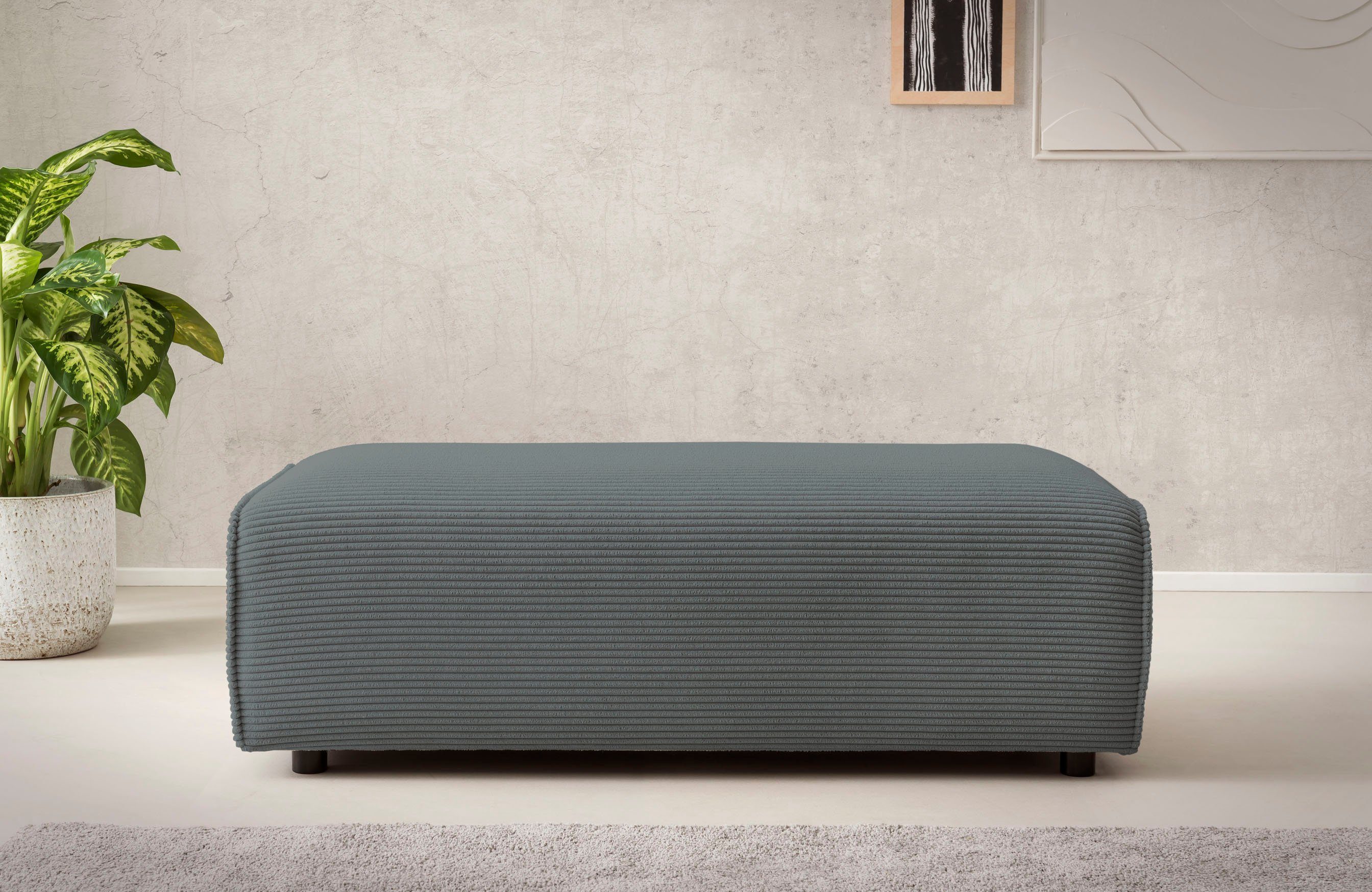 LeGer Home by Lena Gercke Hocker PIARA, Cord, Polsterhocker mit Kedernaht, zur Serie PIARA, rechteckig, schwarze Füße, bequemer Sitzkomfort