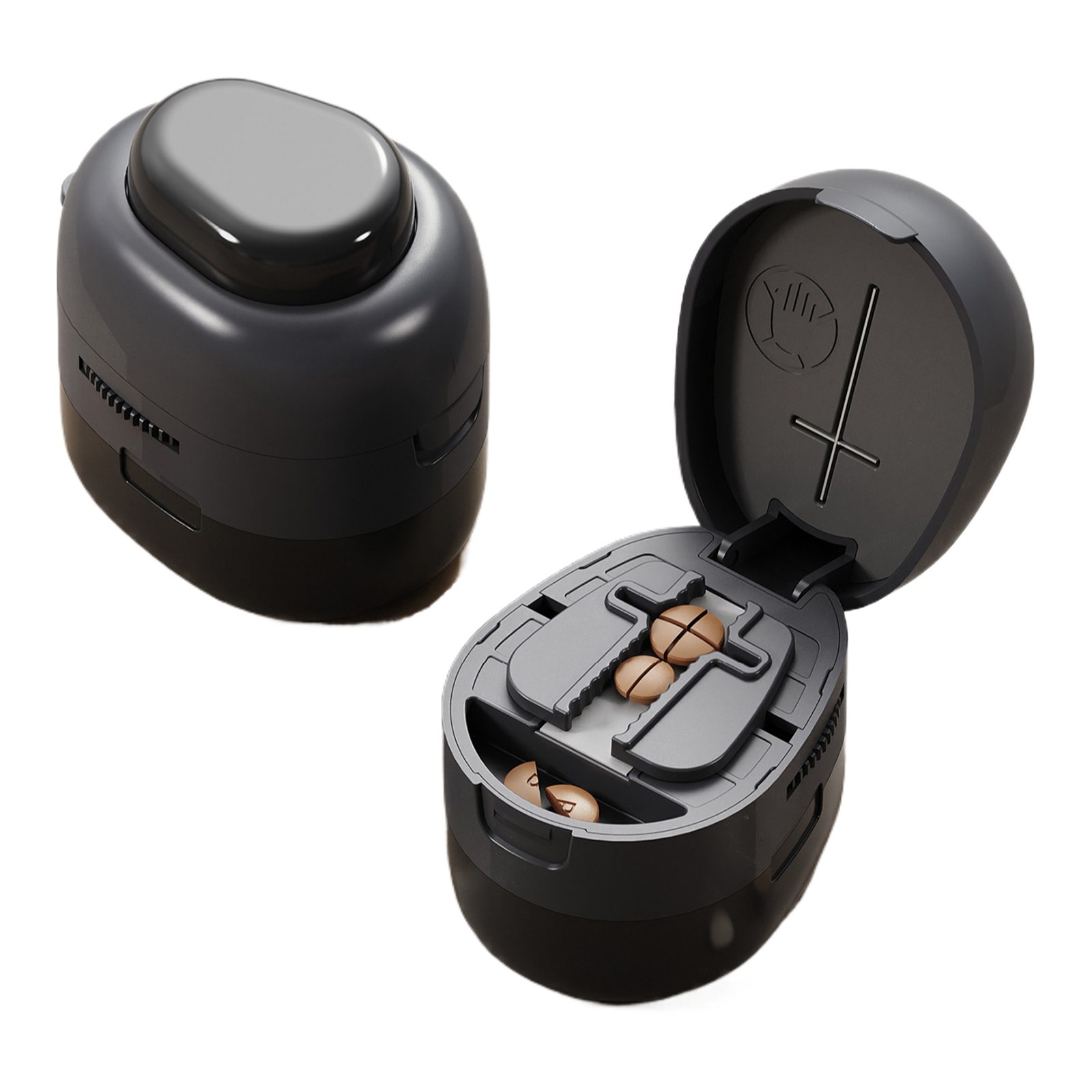 Jumpeak Pillendose Pillendose,Tablettenschneider,1/4,1/2,Aufbewahrungsbox,Tragbar, Verdeckte Klingen,Rotationsklemmung,abnehmbar,6.6*5.3*7.1cm,4 Farbe