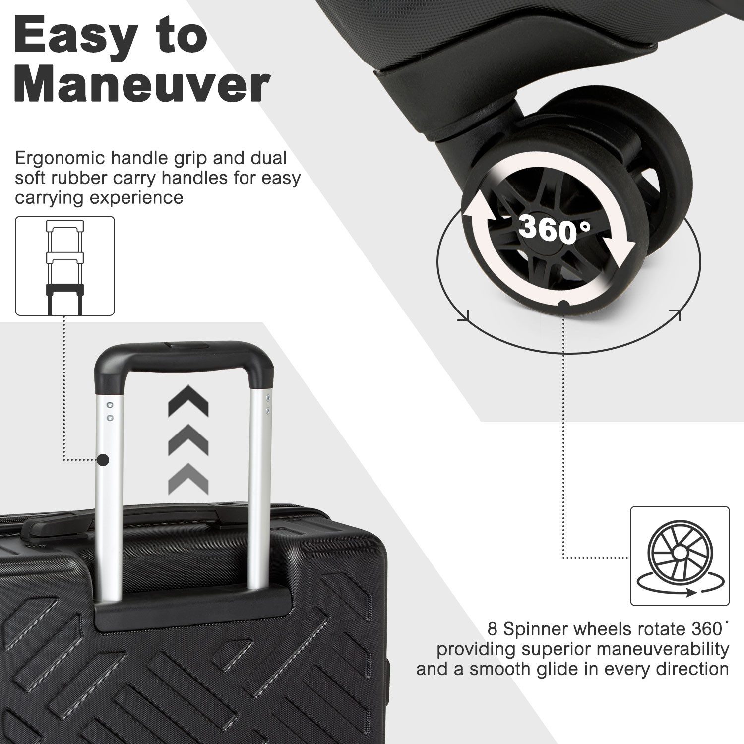 Supercase Trolley Leichter Hartschalenkoffer mit 4 Rollen, TSA-Schloss, Teleskopgriff