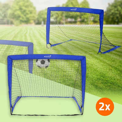 Hauki Fußballtor Training Fußballnetz Pop Up Tore (2er Set), 2er Set 120x95x97cm Blau Klappbar für den Garten & Park mit Tasche