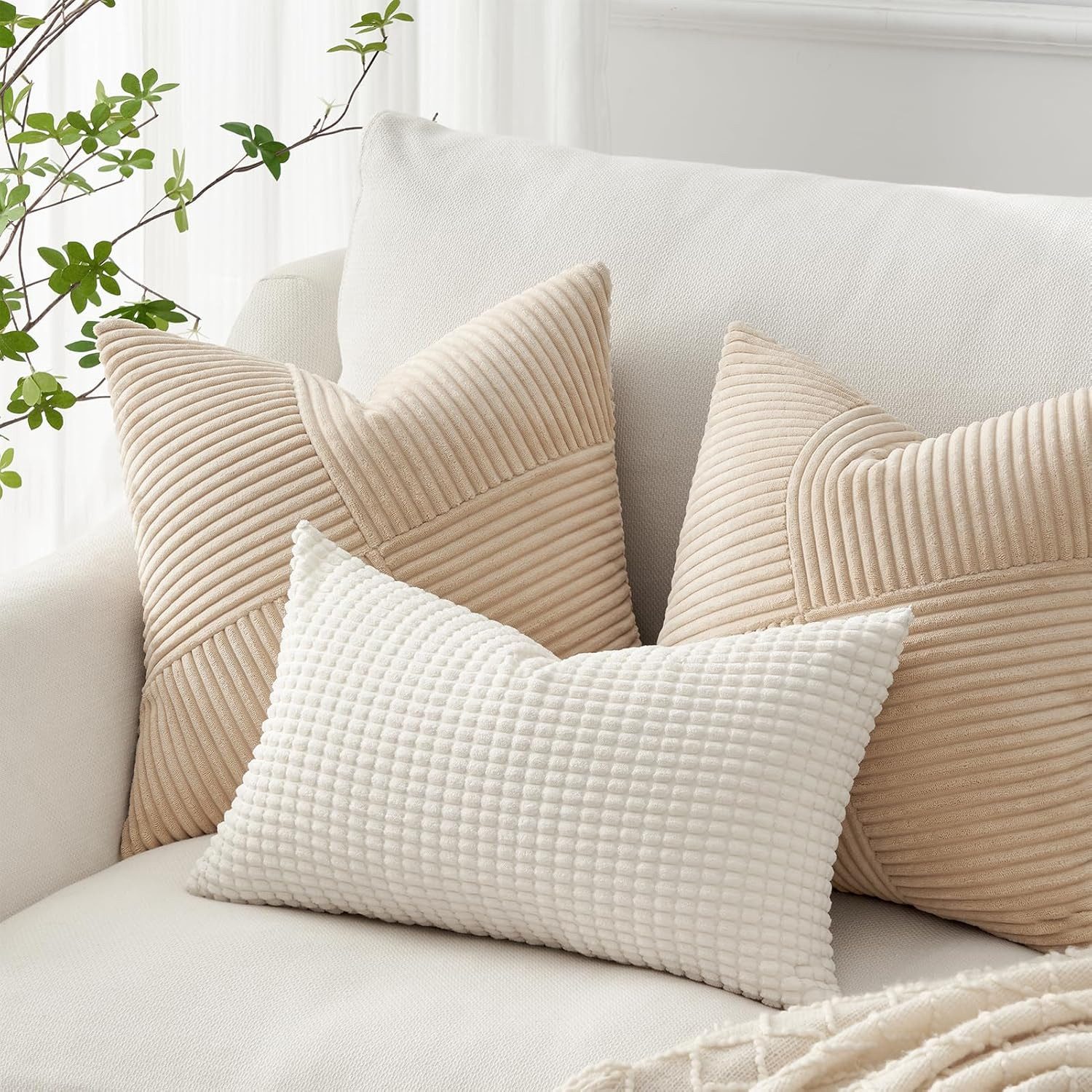 Topfinel Kissenbezüge Kordsamt 2er Set-Windmühle Streifen Muster-Sofakissen günstig online kaufen