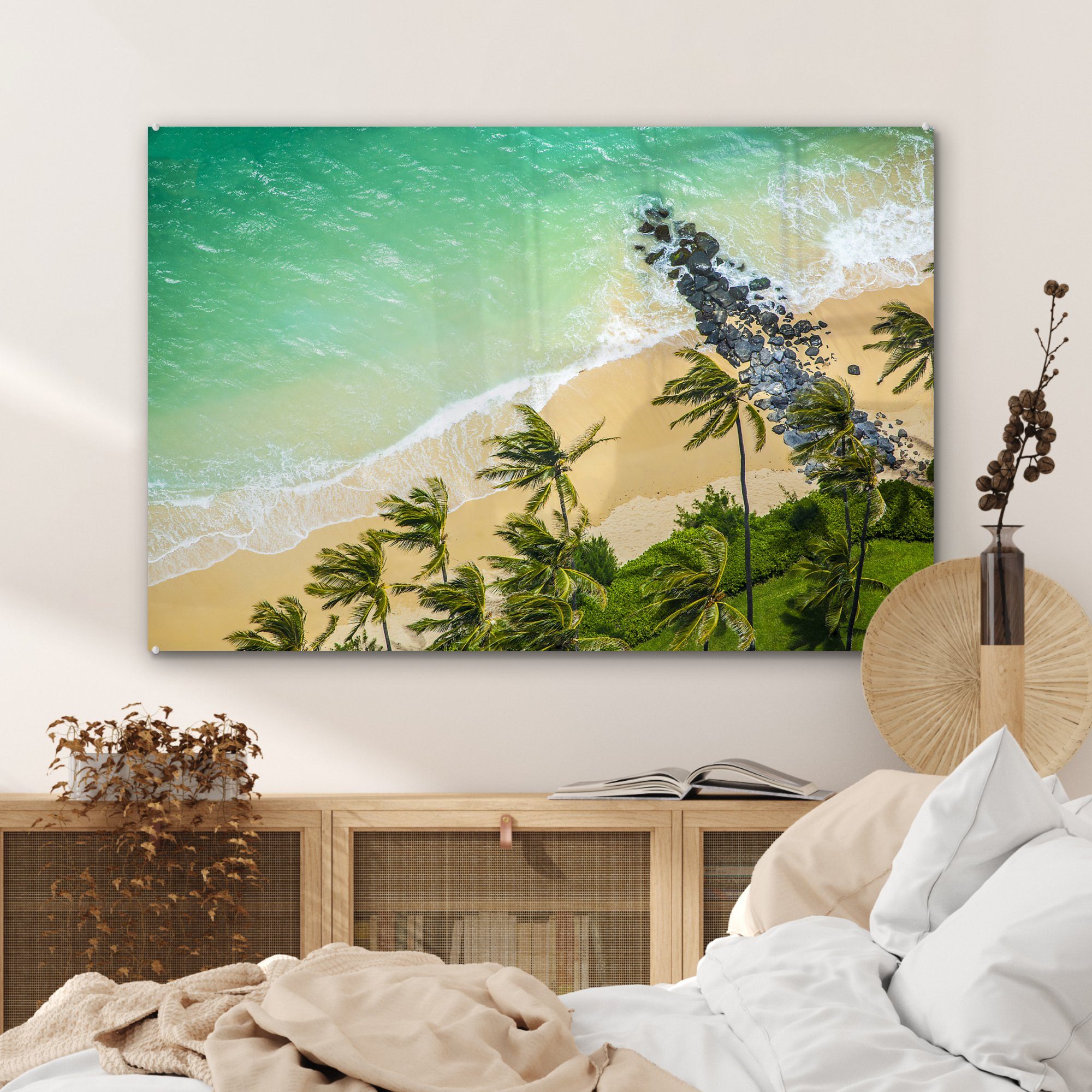 MuchoWow Acrylglasbild aus Strand Vogelperspektive, Schlafzimmer Acrylglasbilder Wohnzimmer & (1 der auf St), Maui