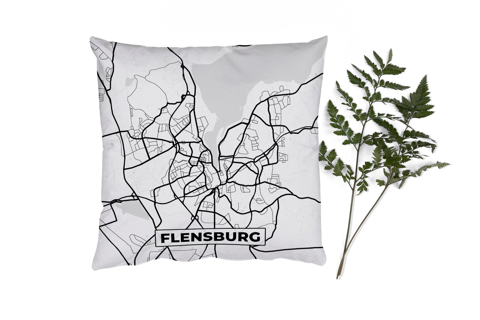 MuchoWow Dekokissen Flensburg - Karte - Stadtplan, Zierkissen mit Füllung für Wohzimmer, Schlafzimmer, Deko, Sofakissen