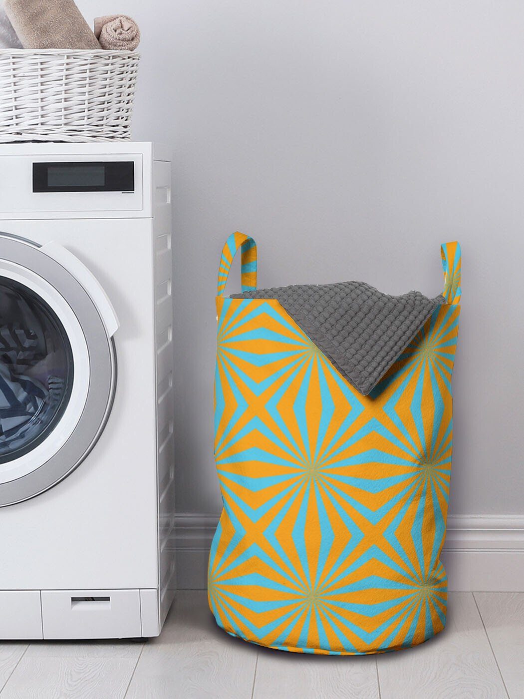 Abakuhaus Wäschesäckchen für Waschsalons, Griffen Orange Abstrakt Wäschekorb Illusion Kunst Blau Kordelzugverschluss mit