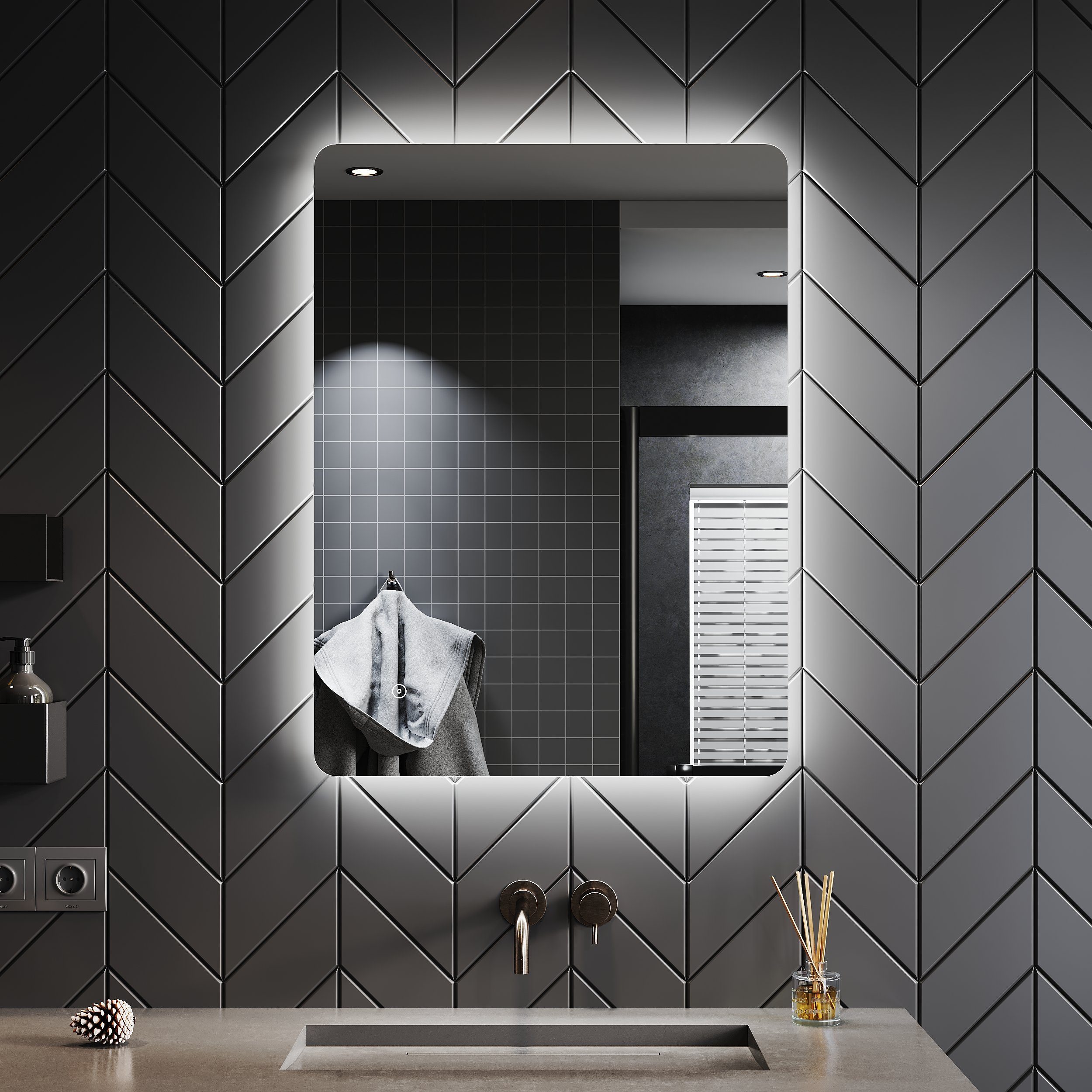 SONNI Badspiegel Badezimmerspiegel Wandspiegel,IP Rasierspiegel, 60, Beleuchtung, Energiesparend mit x 80 44, Antibeschlage, LED