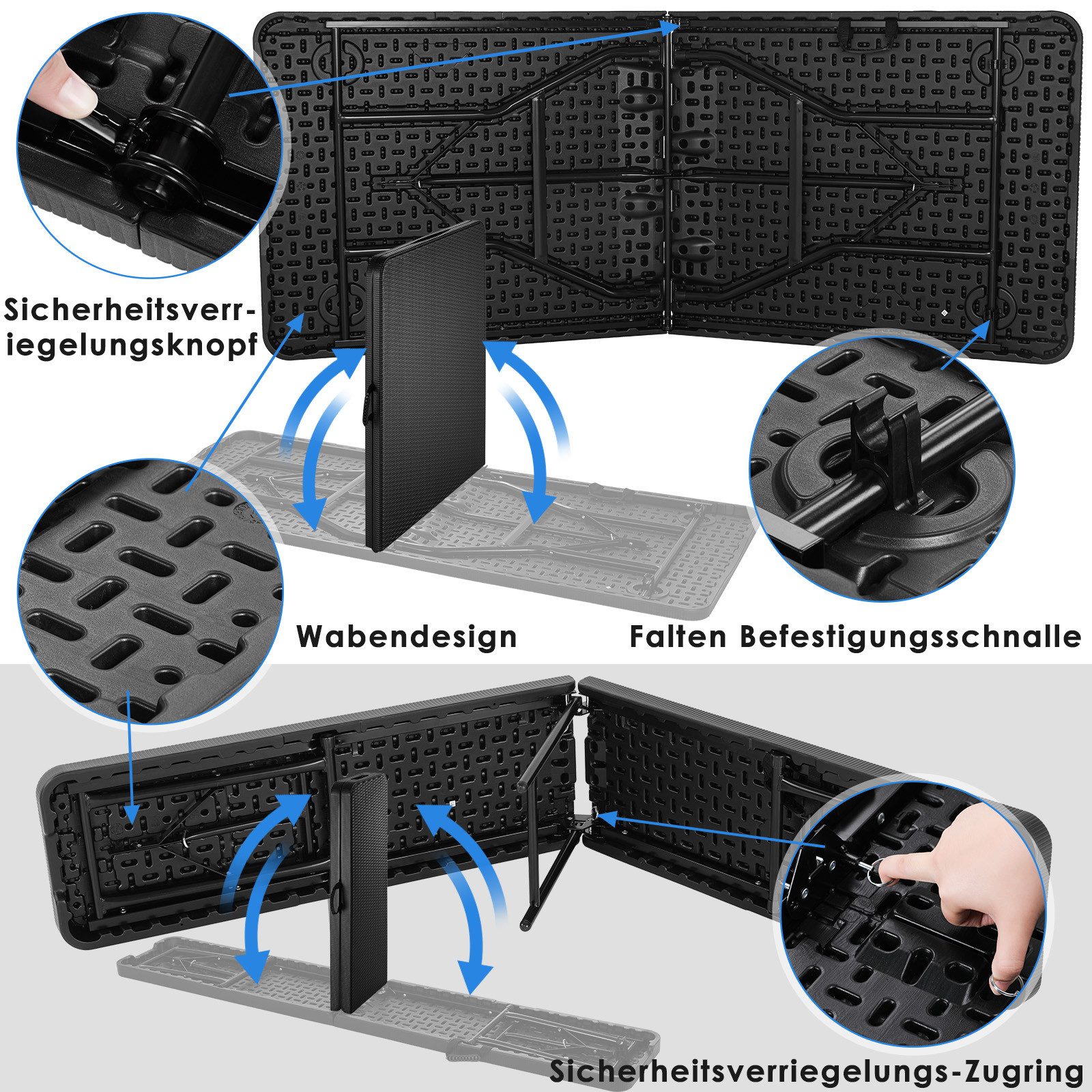TLGREEN Bierzeltgarnitur Klappbar 3-teilig, 1 Biertisch + 2 Bierbank, (Wetterfest Gartenmöbel Set mit Tragegriff, HDPE+Stahlrohr Campingtisch Outdoor), für Grillveranstaltung/Camping/Gartenparty (Bis zu 10 Personen)