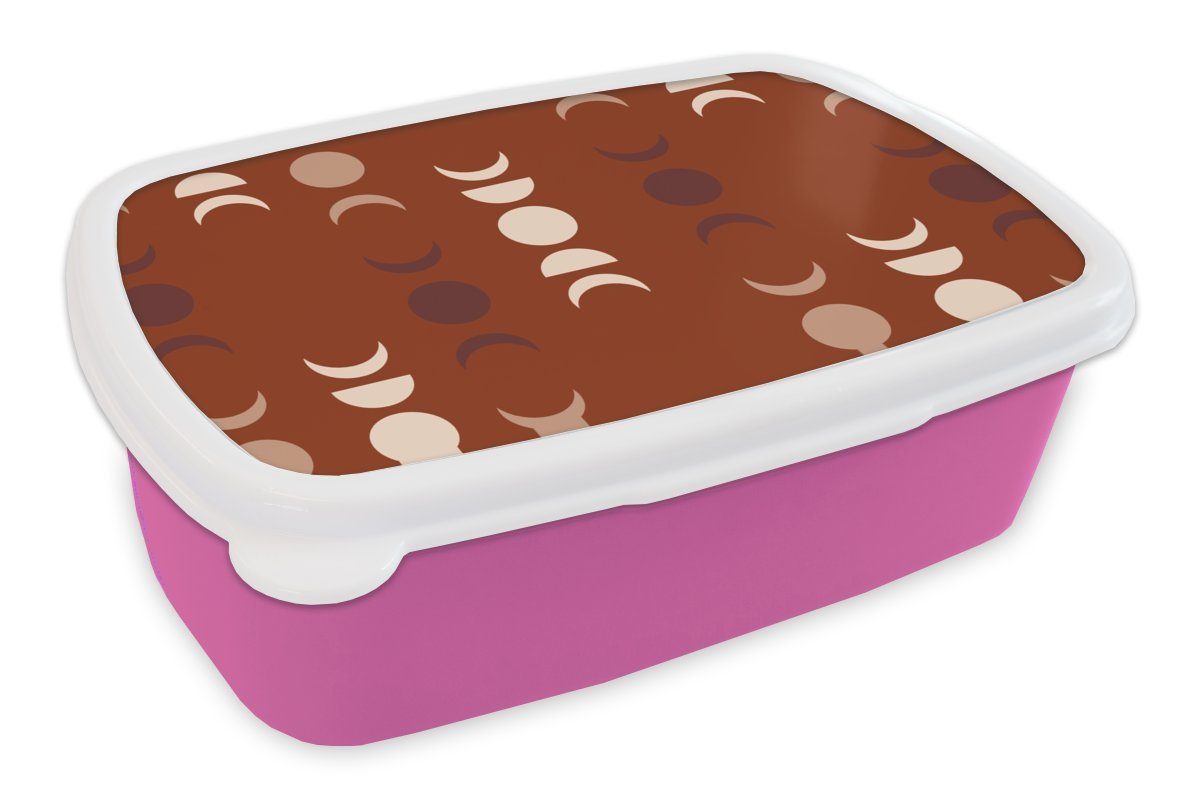 Erwachsene, Kunststoff MuchoWow Muster, für rosa Brotbox Rot - Mädchen, - Lunchbox Snackbox, Brotdose Kunststoff, Kinder, Mond (2-tlg),